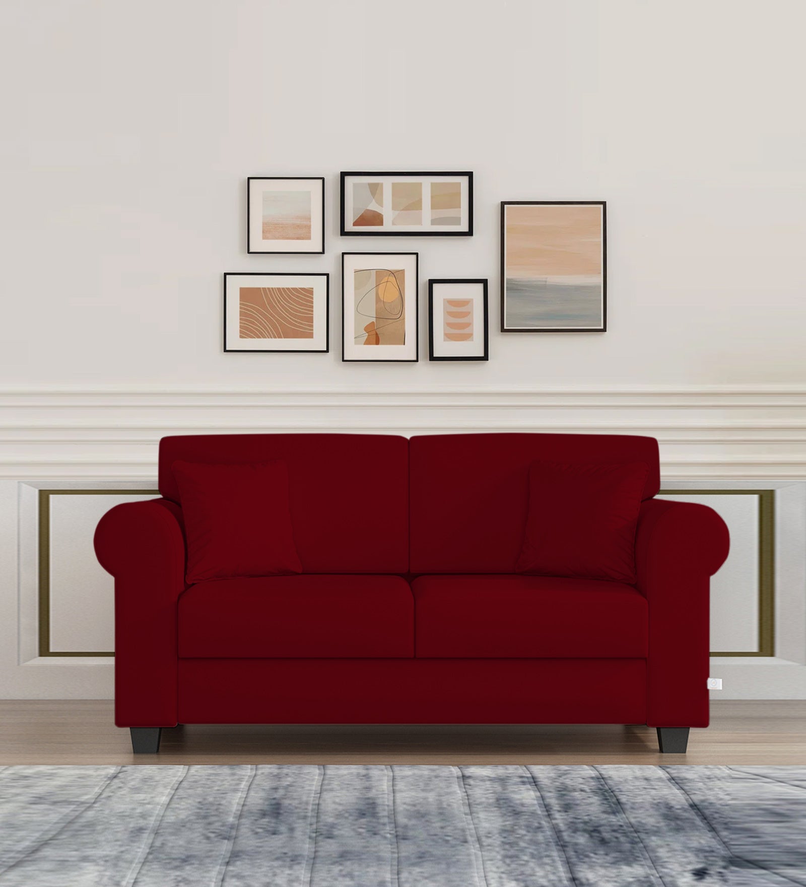 Numonk Velvet 2 Seater Sofa In Cherry Red Colour - Febonic Living