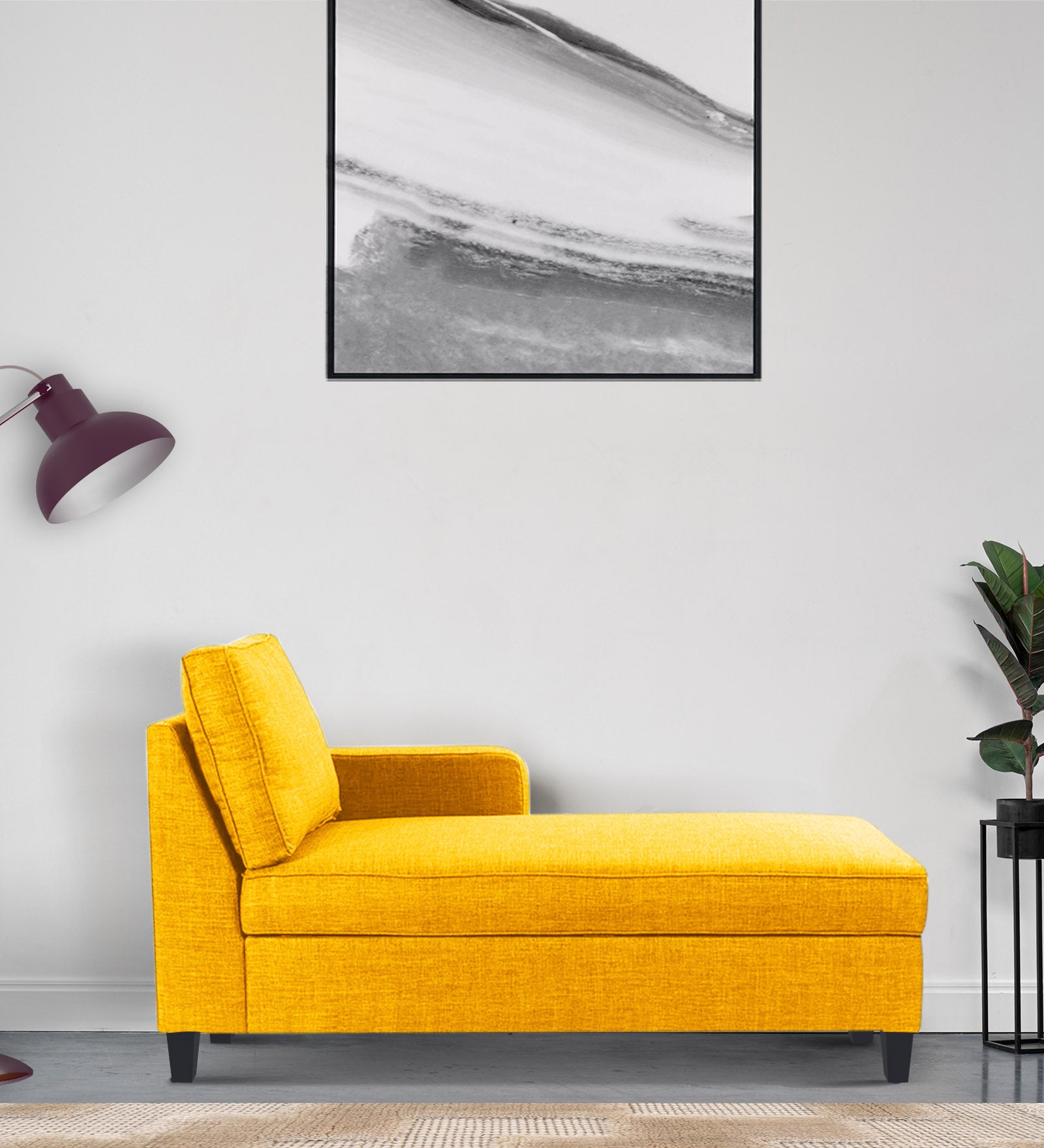 Harry Fabric RHS Chaise Lounger In Bold Yellow Colour - Febonic Living