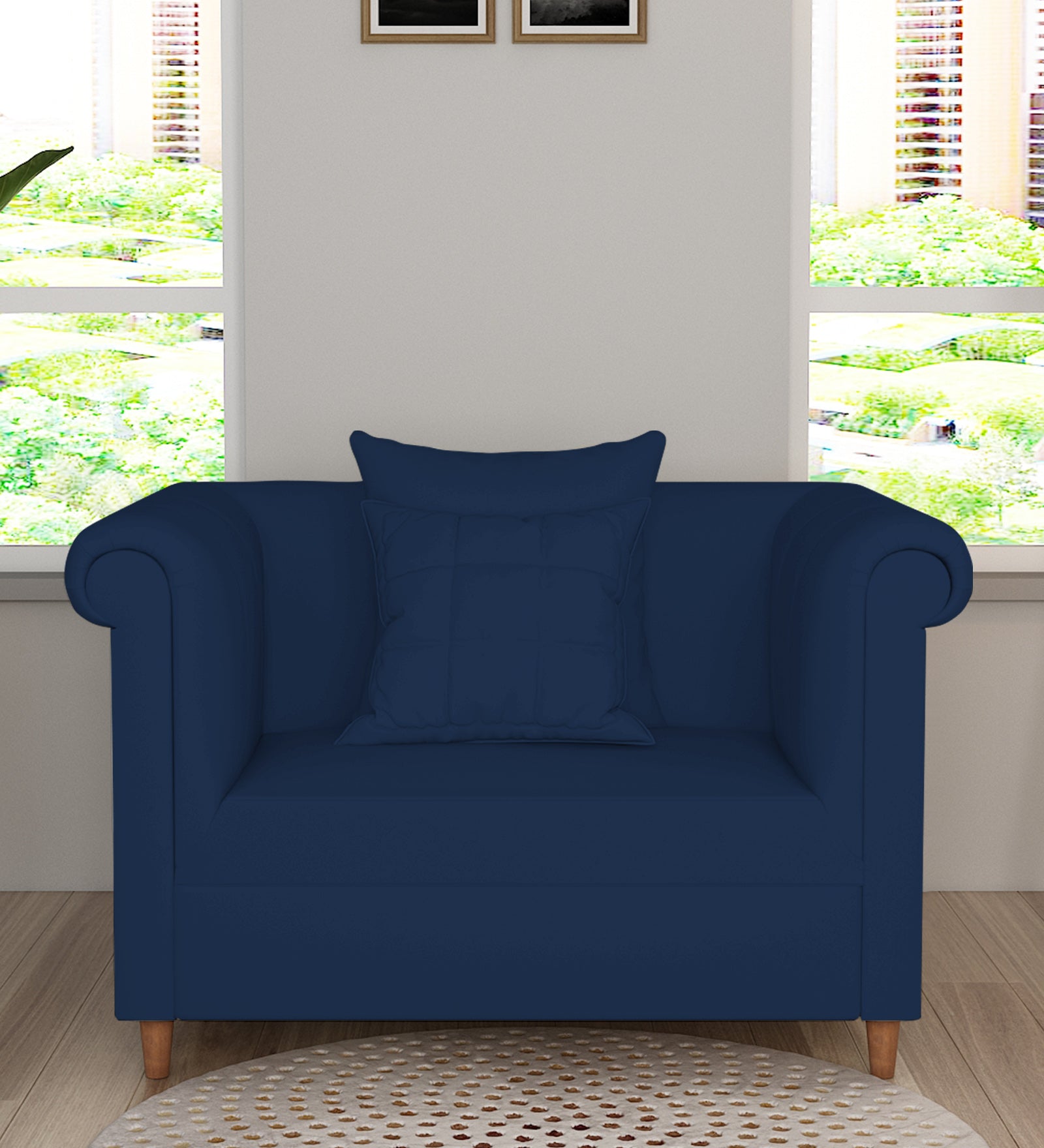 Rubi Velvet 1 Seater Sofa In Imperial Blue Colour - Febonic Living