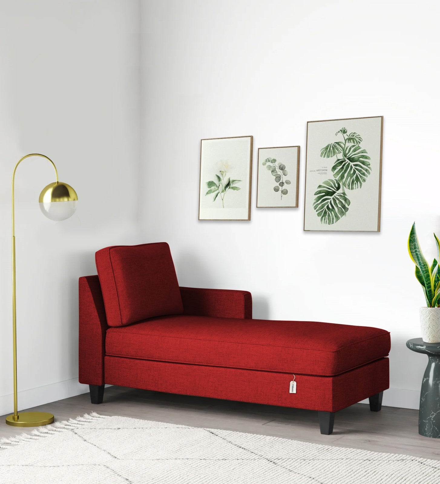 Royee Fabric RHS Chaise Lounger In Blood Maroon Colour With Storage - Febonic Living