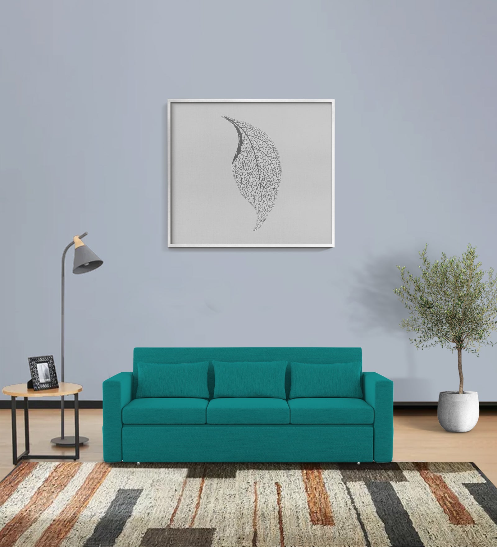 River Fabric 3 Seater Pull Out Sofa Cum Bed In Sea Green Colour - Febonic Living