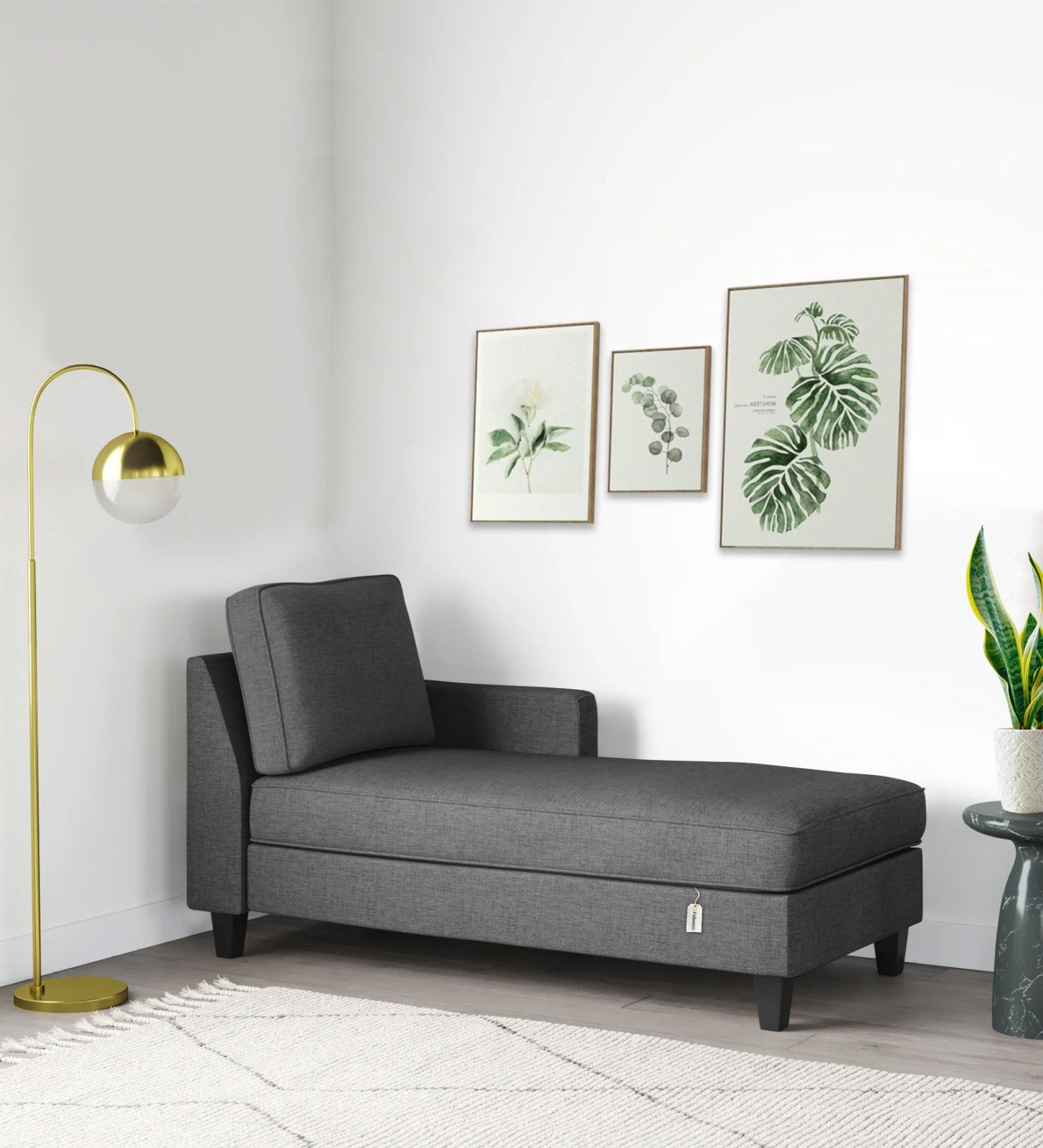 Royee Fabric RHS Chaise Lounger In Charcoal Grey Colour With Storage - Febonic Living