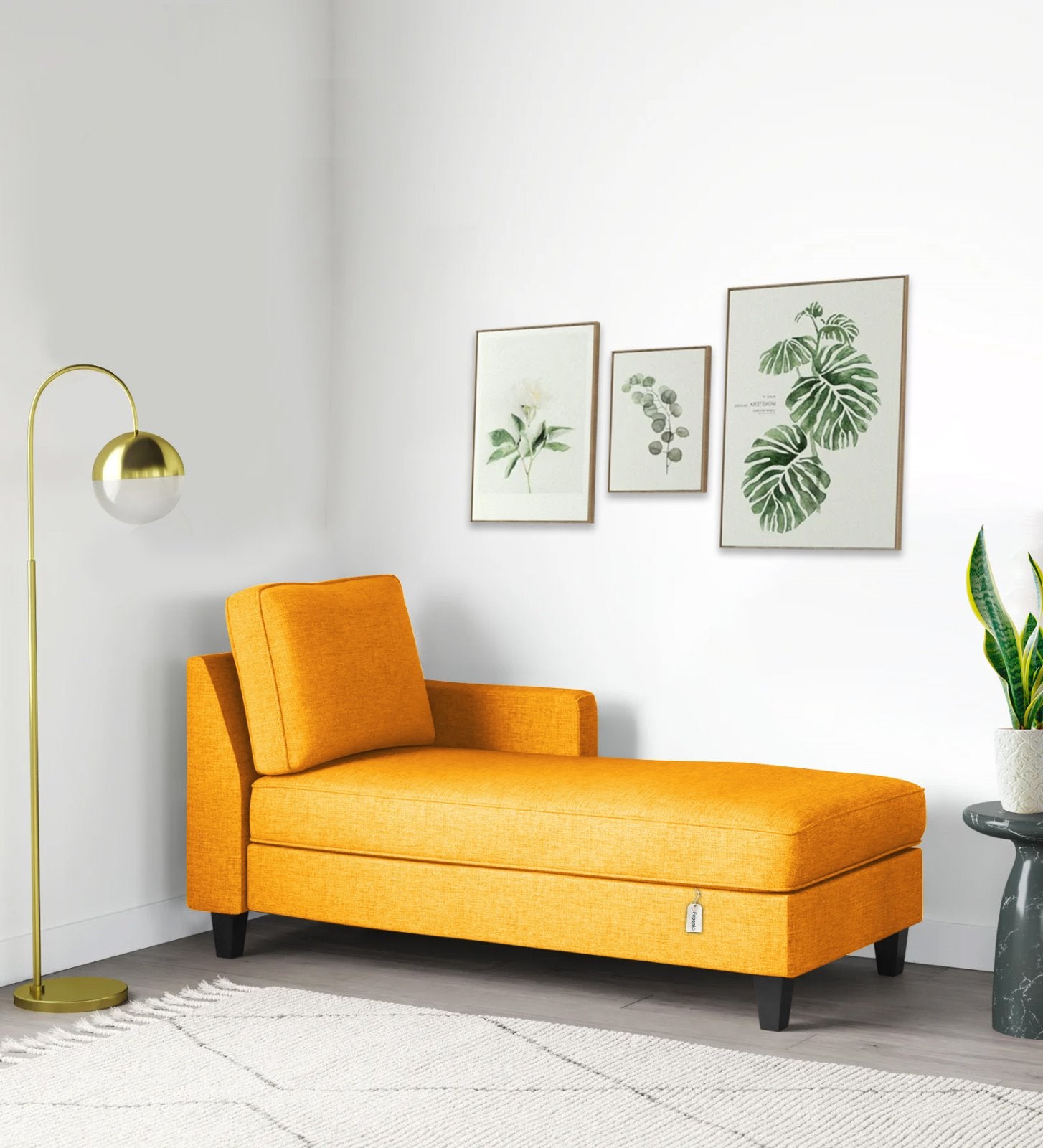 Royee Fabric RHS Chaise Lounger In Bold Yellow Colour With Storage - Febonic Living