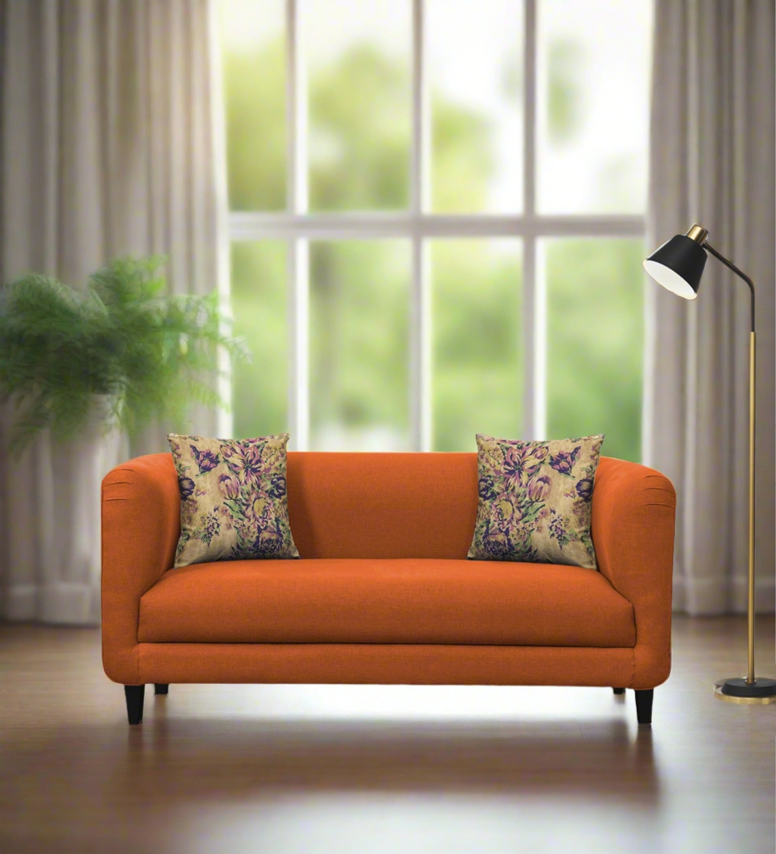 Niki Fabric 2 Seater Sofa in Vivid Orange Colour