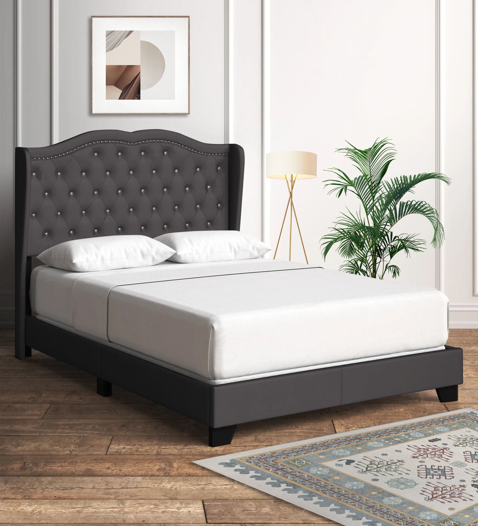Blake Fabric Queen Size Bed in Maba Grey Colour - Febonic Living