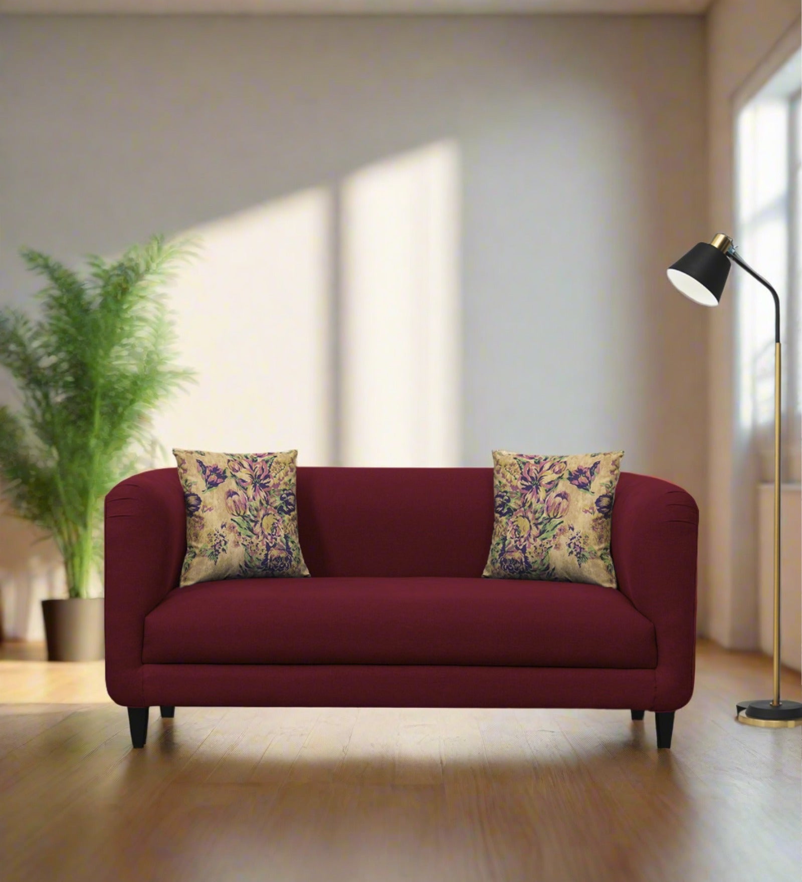 Niki Fabric 2 Seater Sofa In Blood Maroon Colour - Febonic Living