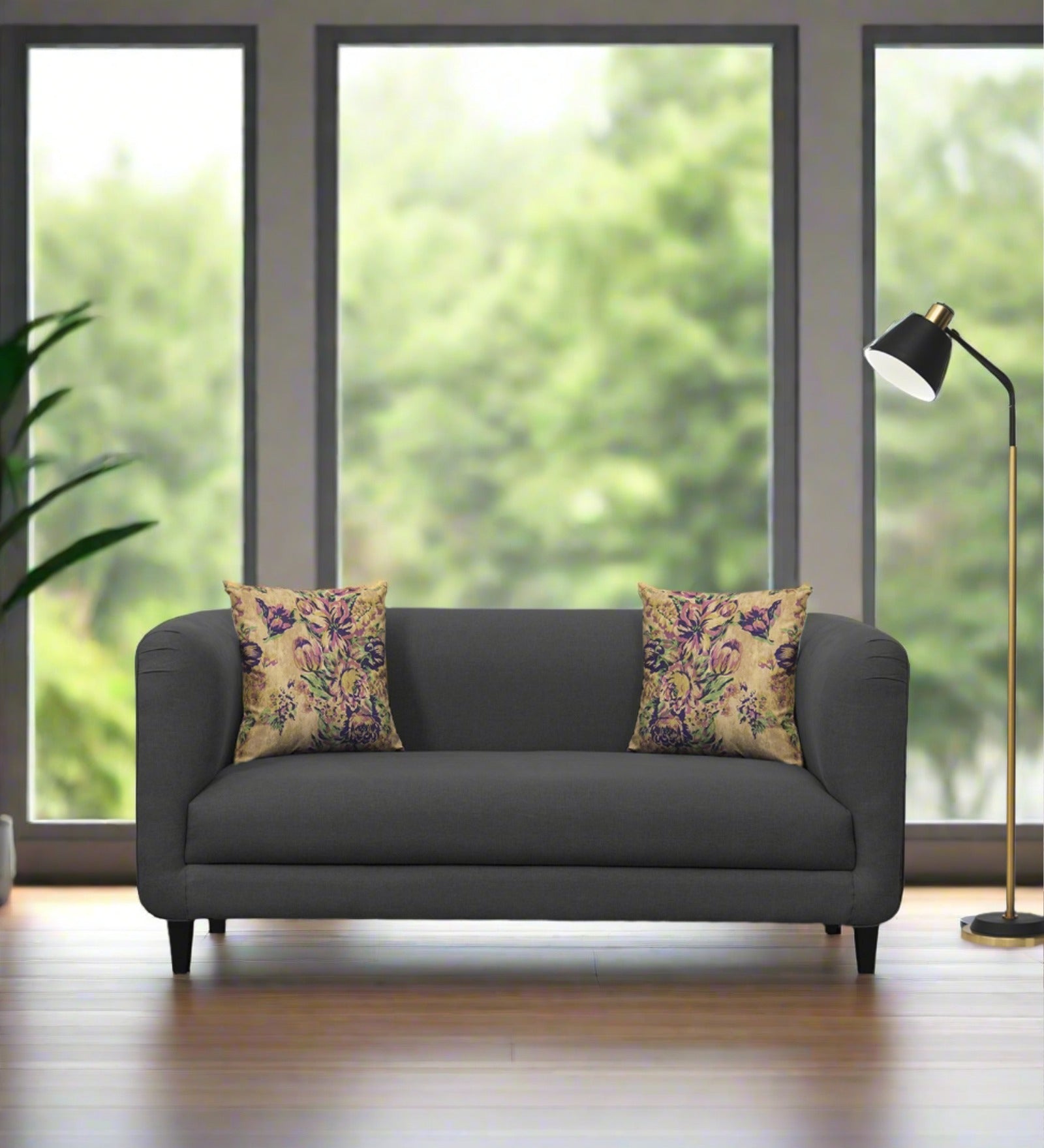 Niki Fabric 2 Seater Sofa In Charcoal Grey Colour