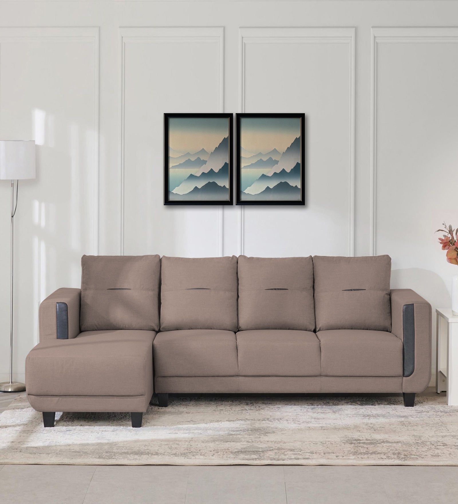Perry Fabric RHS Sectional Sofa (3+Lounger) In Kadhi Beige Colour - Febonic Living