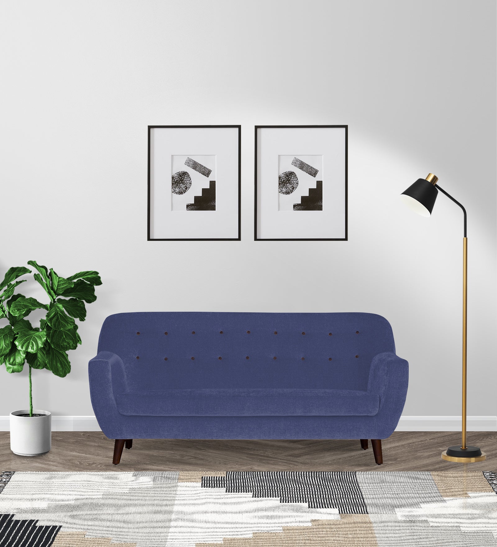 German Fabric 3 Seater Sofa In Slate Blue Colour - Febonic Living