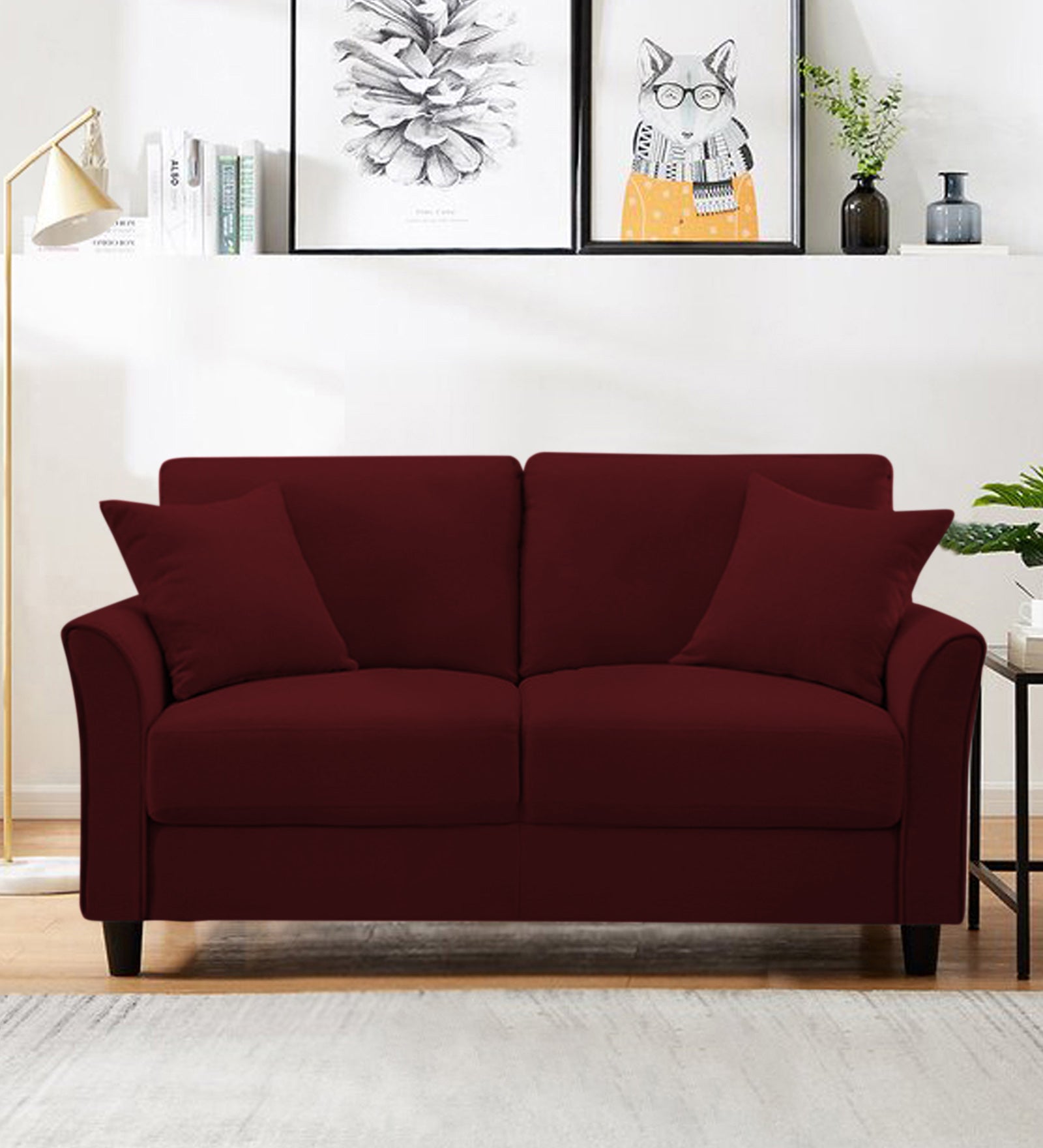 Daroo Velvet Seater Sofa In Dark Maroon Colour