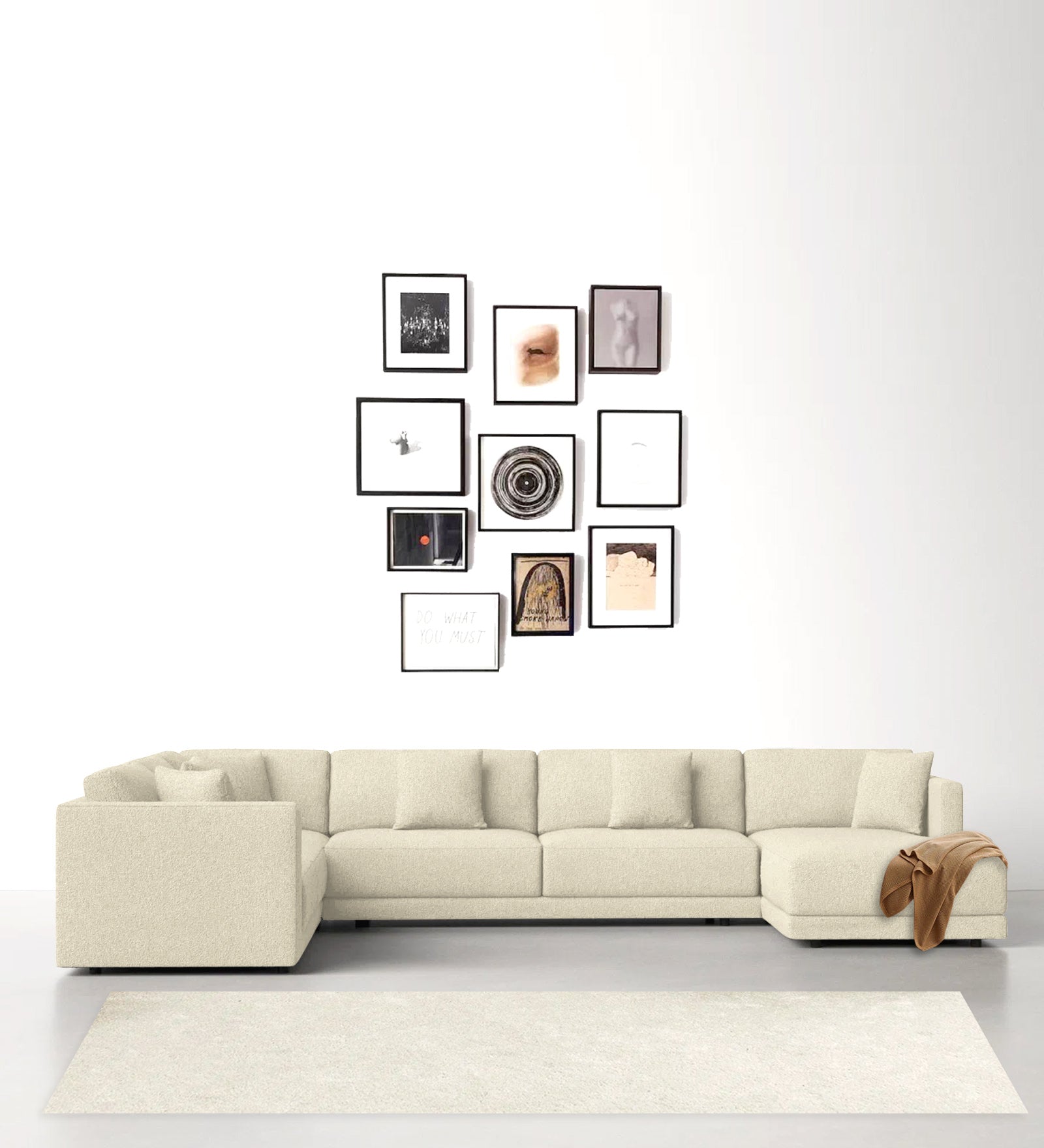 Carlin Fabric LHS 8 Seater Sectional Sofa In Ivory Beige Colour - Febonic Living