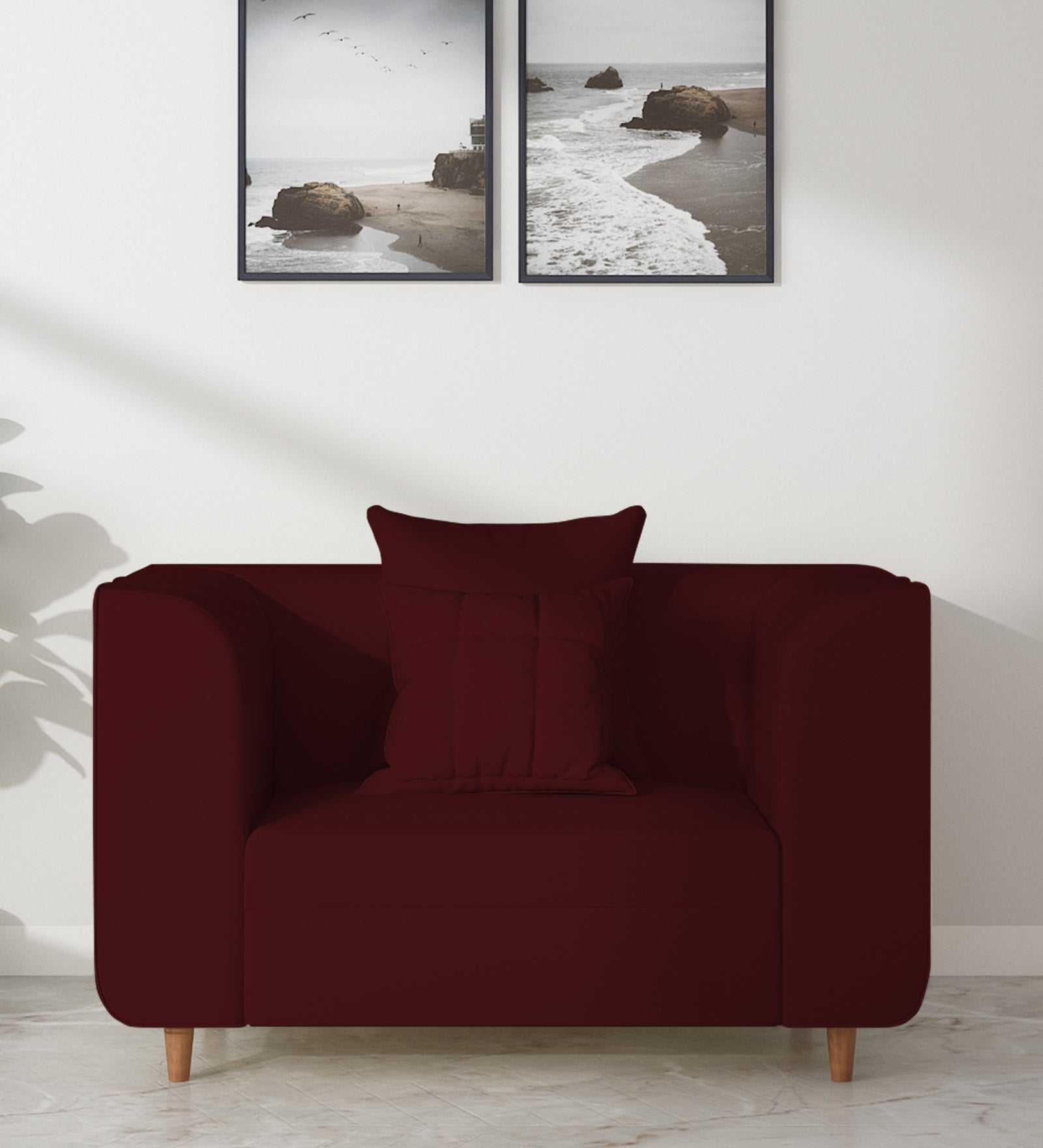 Sumo Velvet 1 Seater Sofa In Blood Maroon Colour - Febonic Living