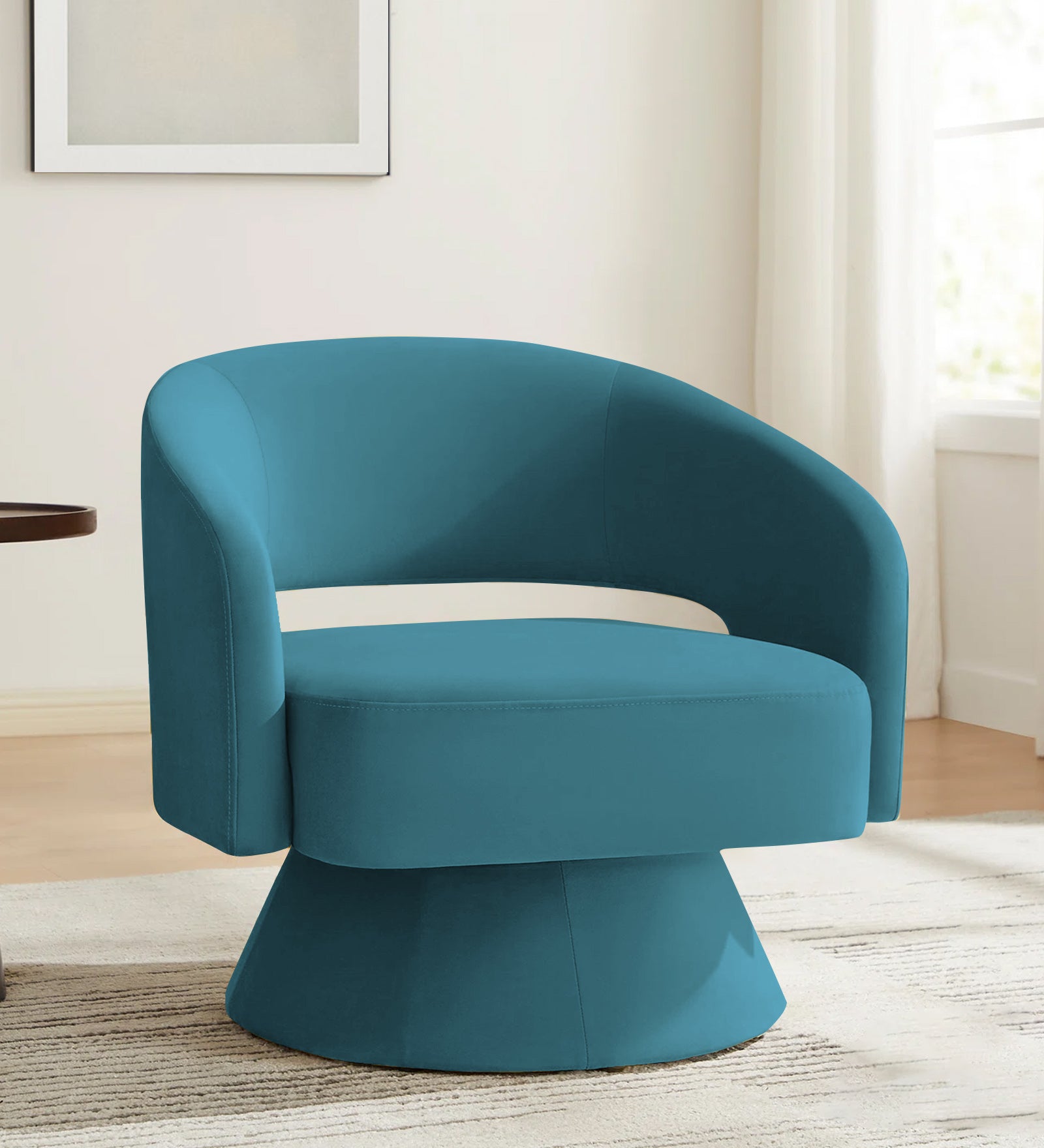 Pendra Velvet Swivel Chair In Aqua Blue Colour - Febonic Living