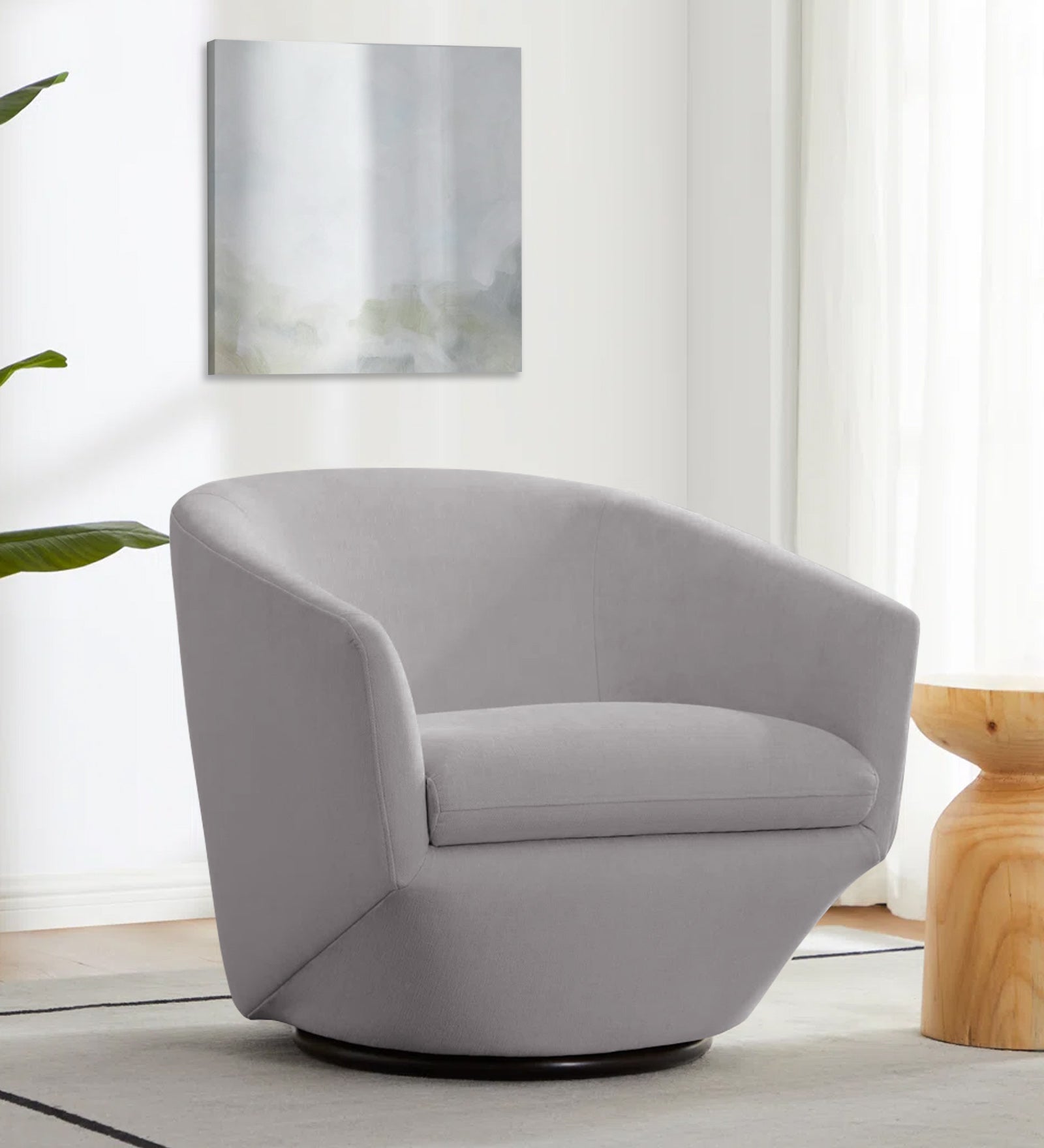 Haddie Velvet Swivel Chair In Concrete Grey Colour - Febonic Living