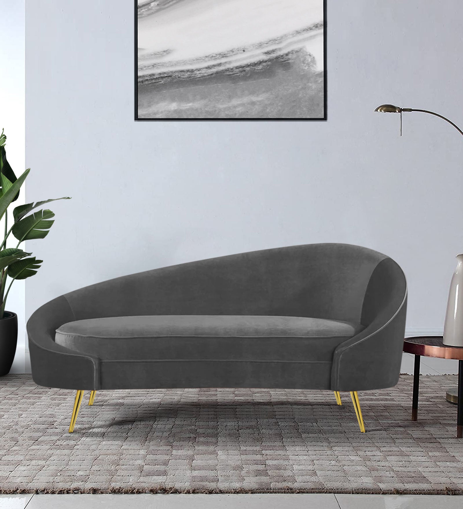 Cely Velvet LHS Chaise Lounger In Davy Grey Colour - Febonic Living