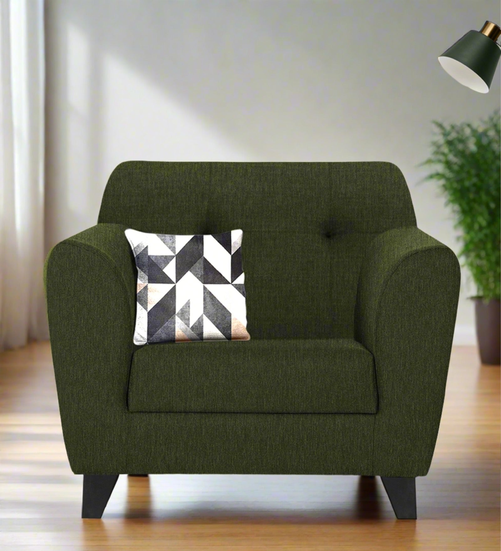 Melaan Fabric 1 Seater Sofa In Olive Green Colour