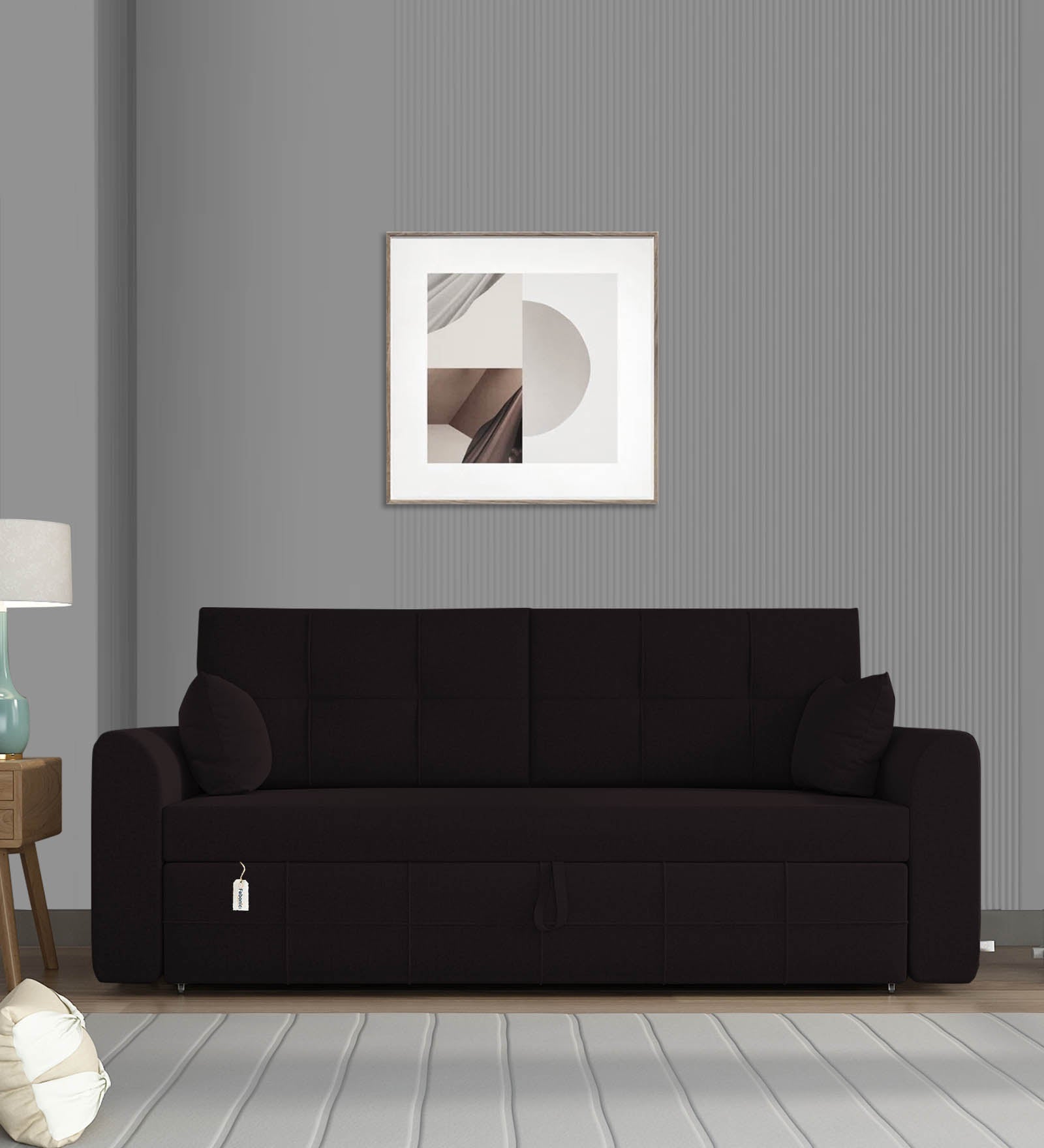 Ines Fabric 3 Seater Pull Out Sofa Cum Bed In Cara Brown Colour With Storage - Febonic Living