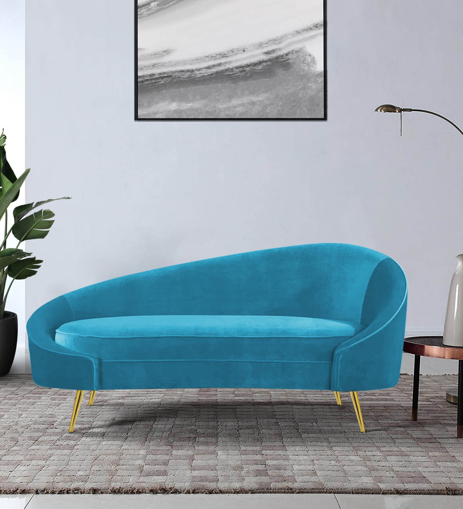 Cely Velvet LHS Chaise Lounger In Aqua Blue Colour - Febonic Living