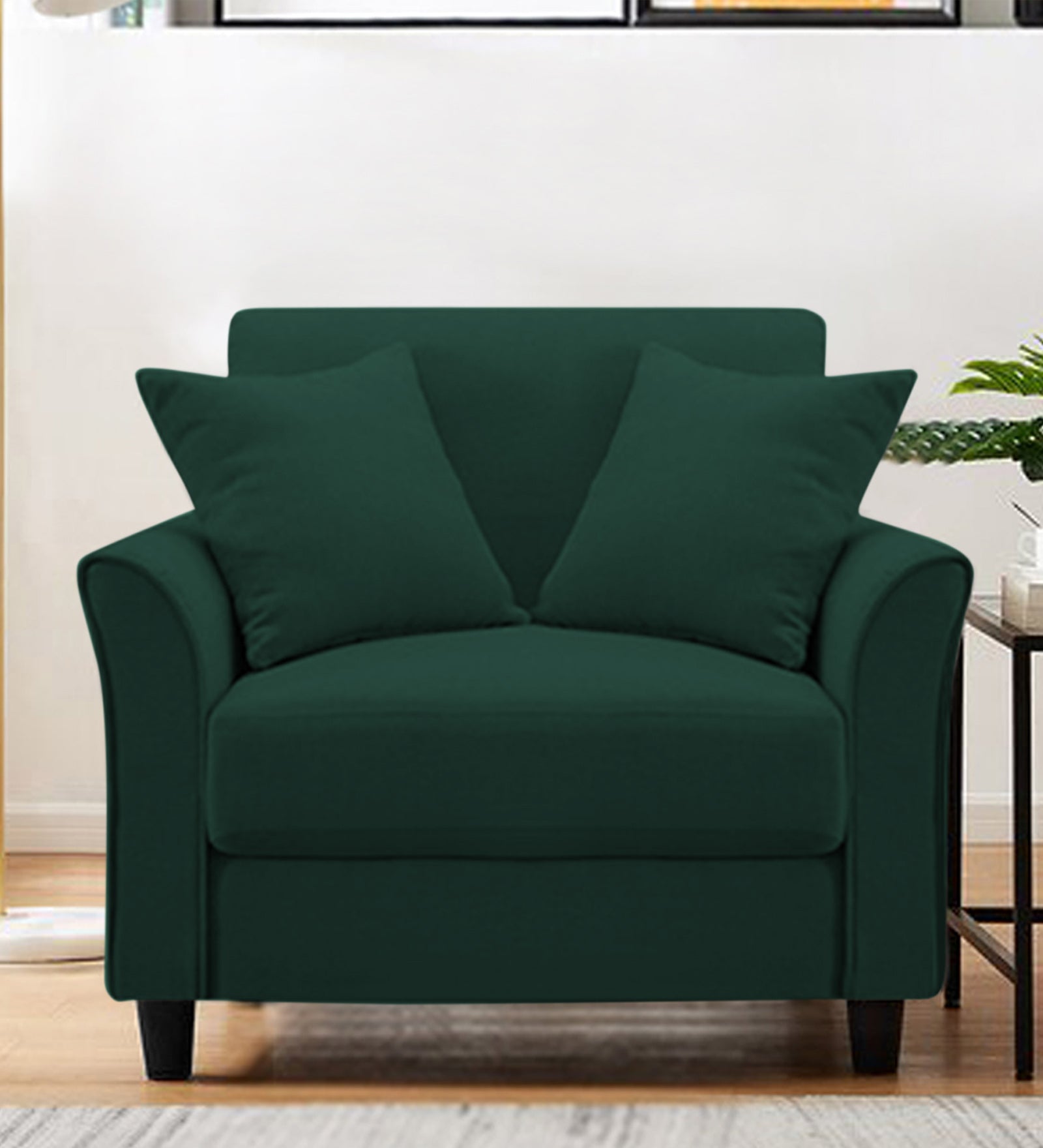 Daroo Velvet 1 Seater Sofa In Forest Green Colour - Febonic Living