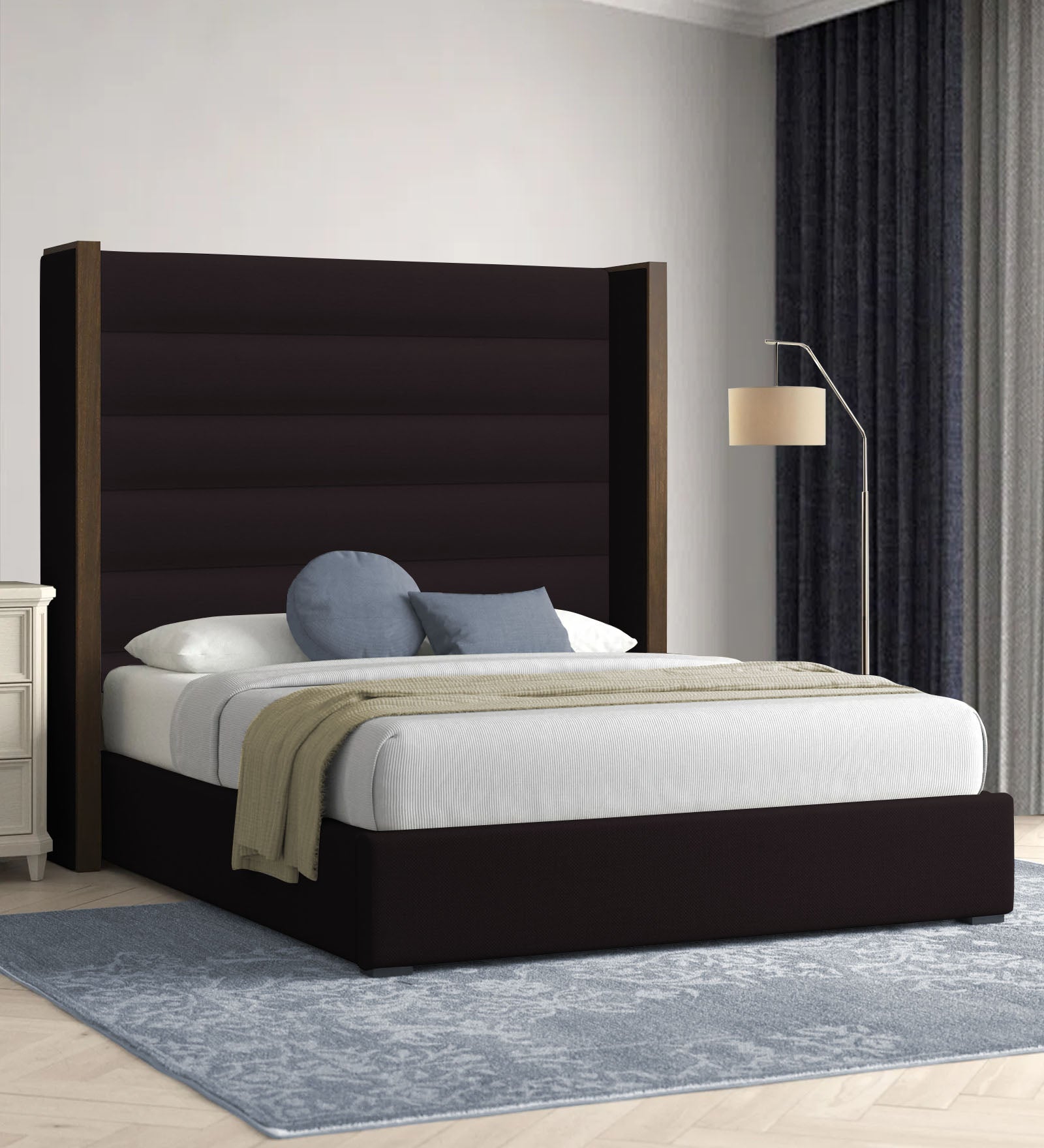 Sunny Fabric Queen Size Bed In Cara Brown Colour - Febonic Living