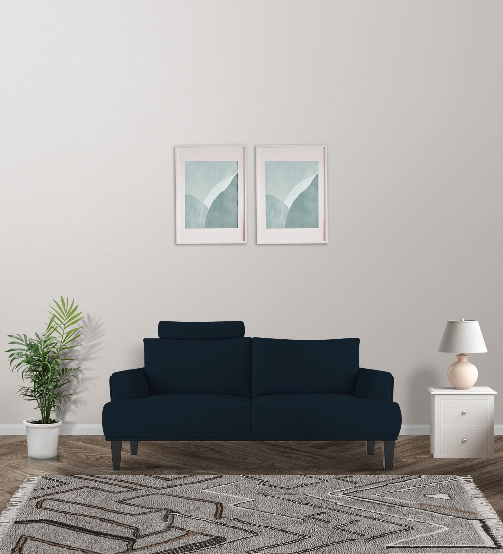 Como Fabric 2 Seater Sofa In Denim Blue Colour - Febonic Living