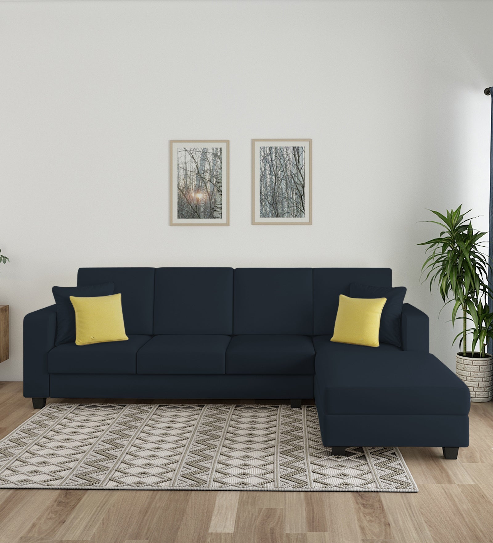 Nabi Fabric LHS Sectional Sofa (3+Lounger) In Denim Blue Colour - Febonic Living