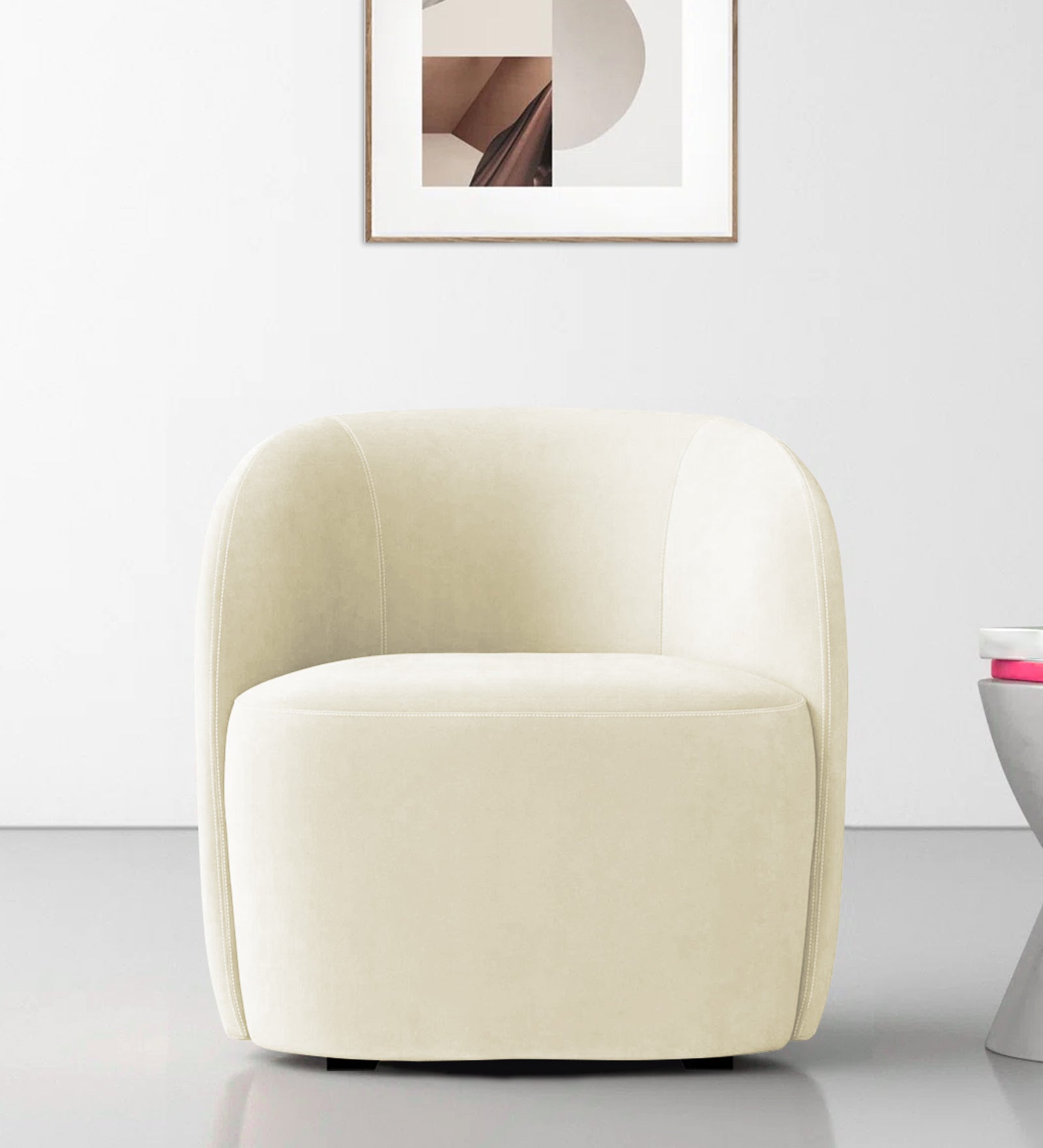 Lucky Velvet Wing Chair In Warm White Colour - Febonic Living