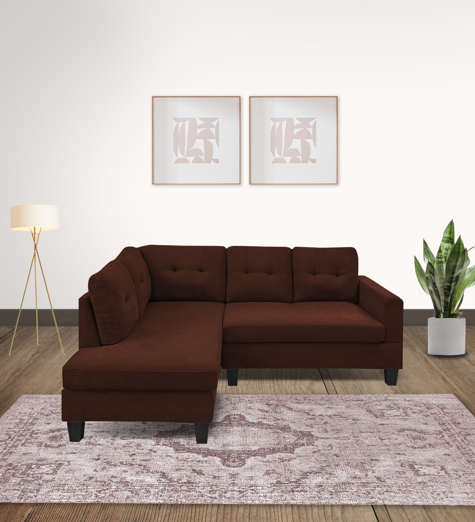 Thomas Fabric RHS Sectional Sofa (2+Lounger) In Coffee Brown Colour - Febonic Living