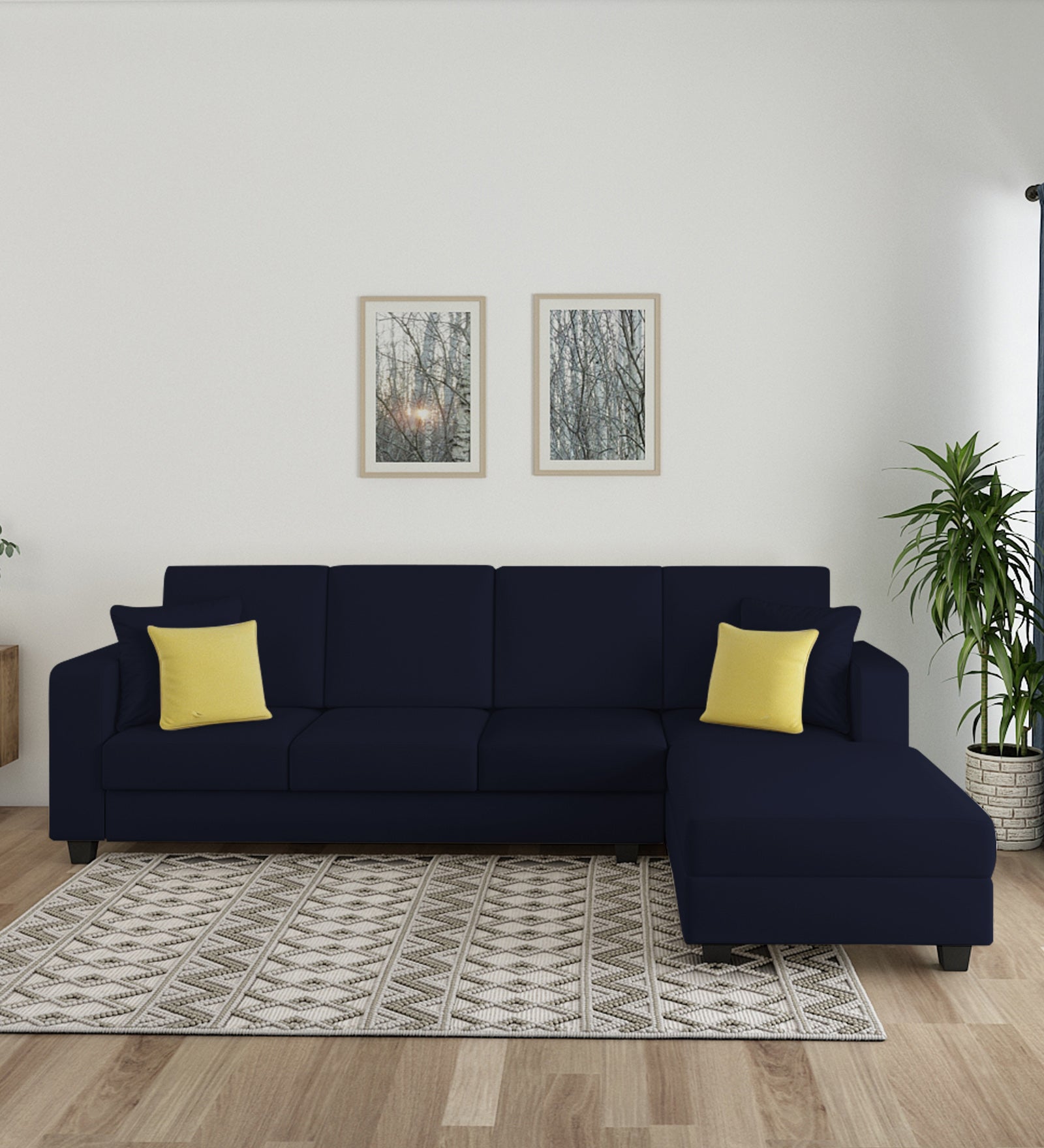 Nabi Fabric LHS Sectional Sofa (3+Lounger) In Royal Blue Colour - Febonic Living