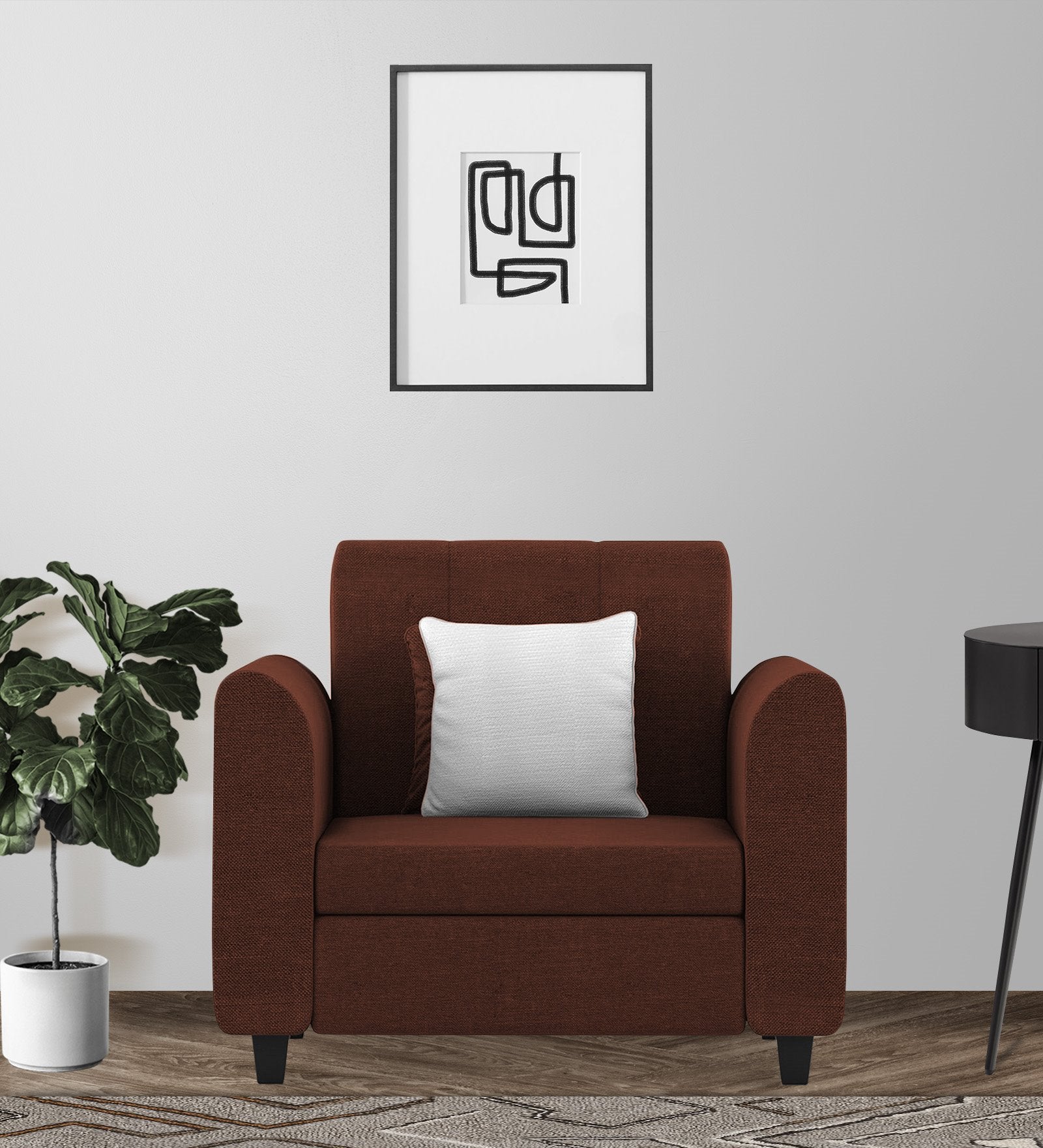 Denmark Fabric 1 Seater Sofa In Coffee Brown Colour - Febonic Living