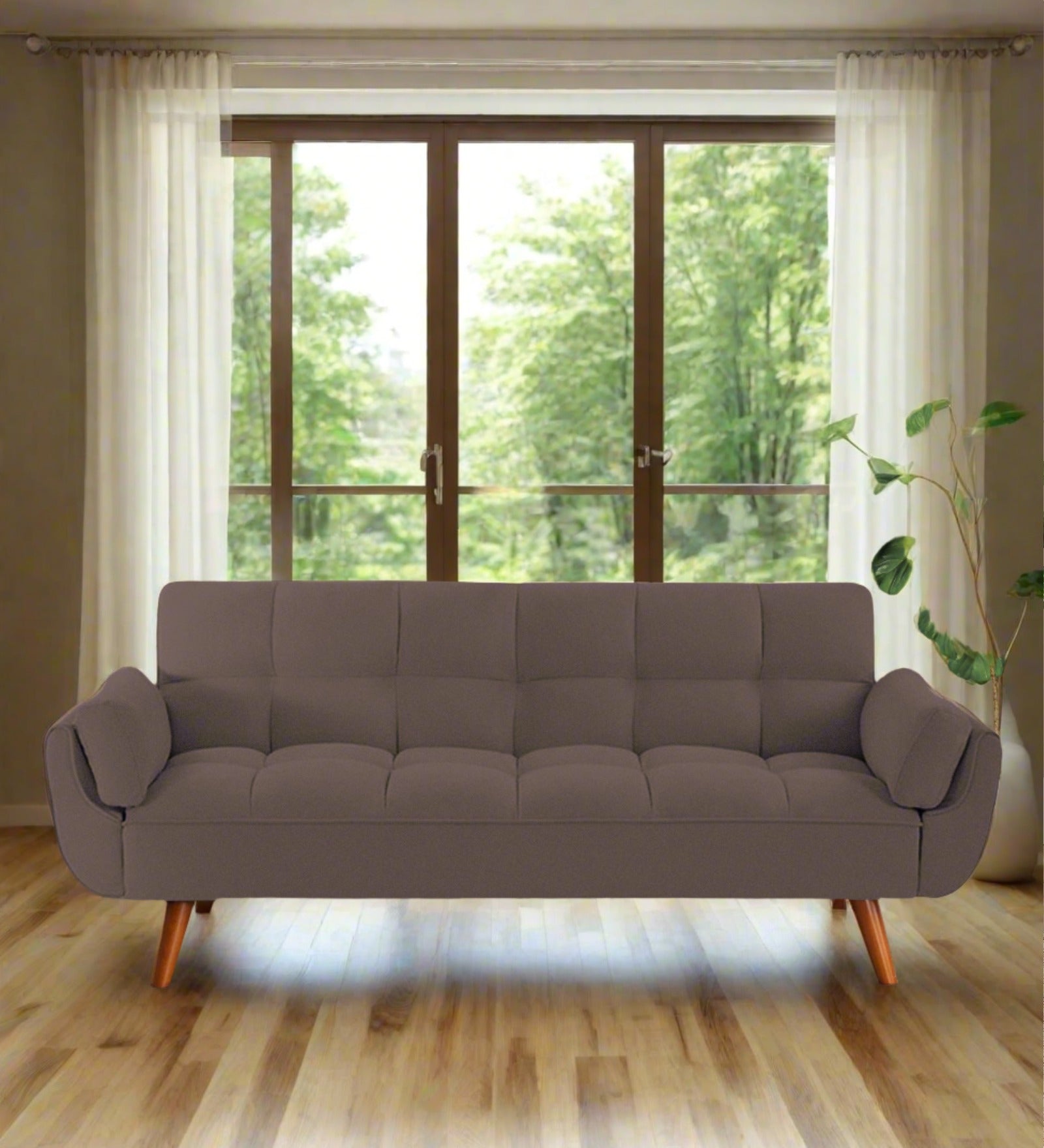Melano Fabric 3 Seater Convertible Sofa Cum Bed In Caspa Brown Colour - Febonic Living
