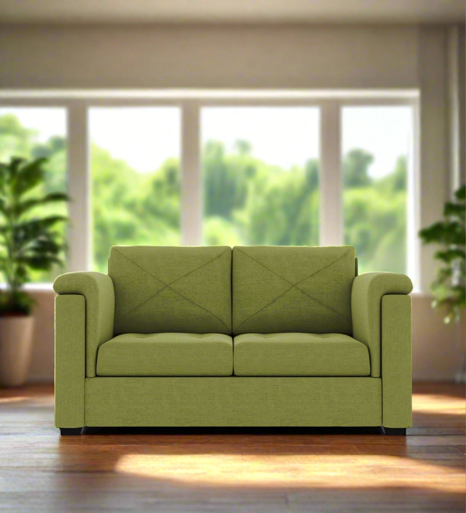 Andres Fabric 2 Seater Sofa In Lime Green Colour - Febonic Living