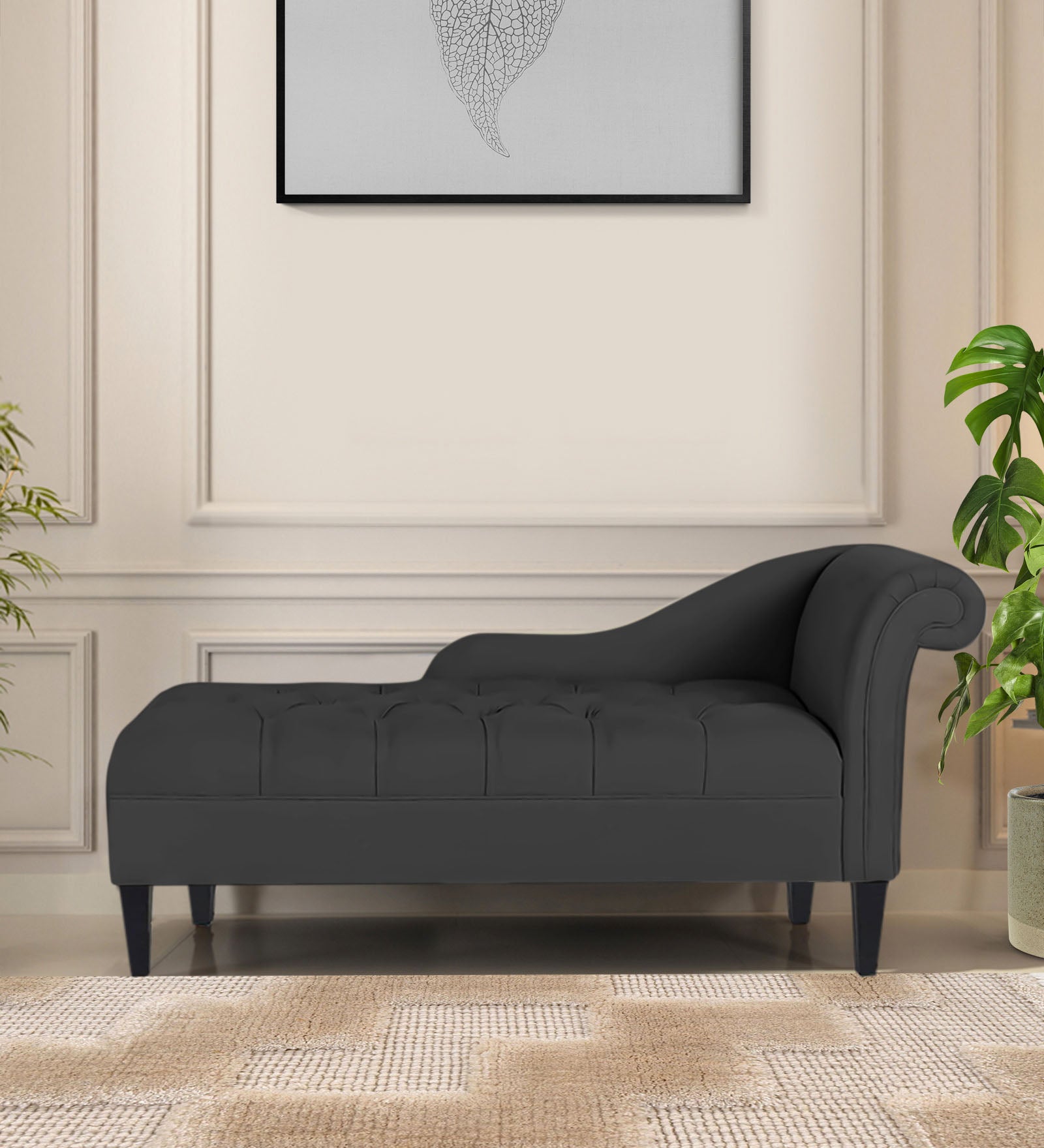 Adria Fabric LHS Chaise Lounger In Charcoal Grey Colour