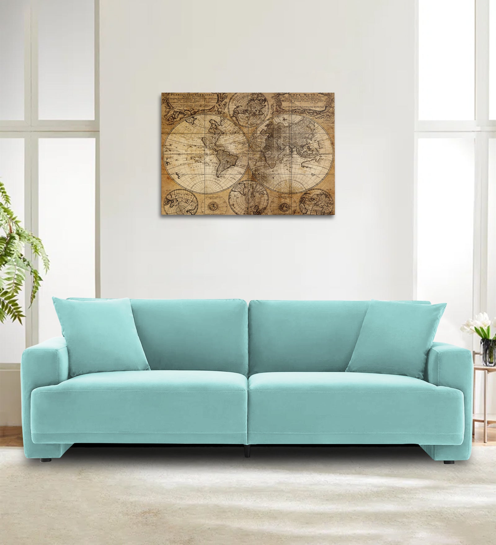 Kosta Velvet 3 Seater Sofa In Barmunda Aqua Colour - Febonic Living