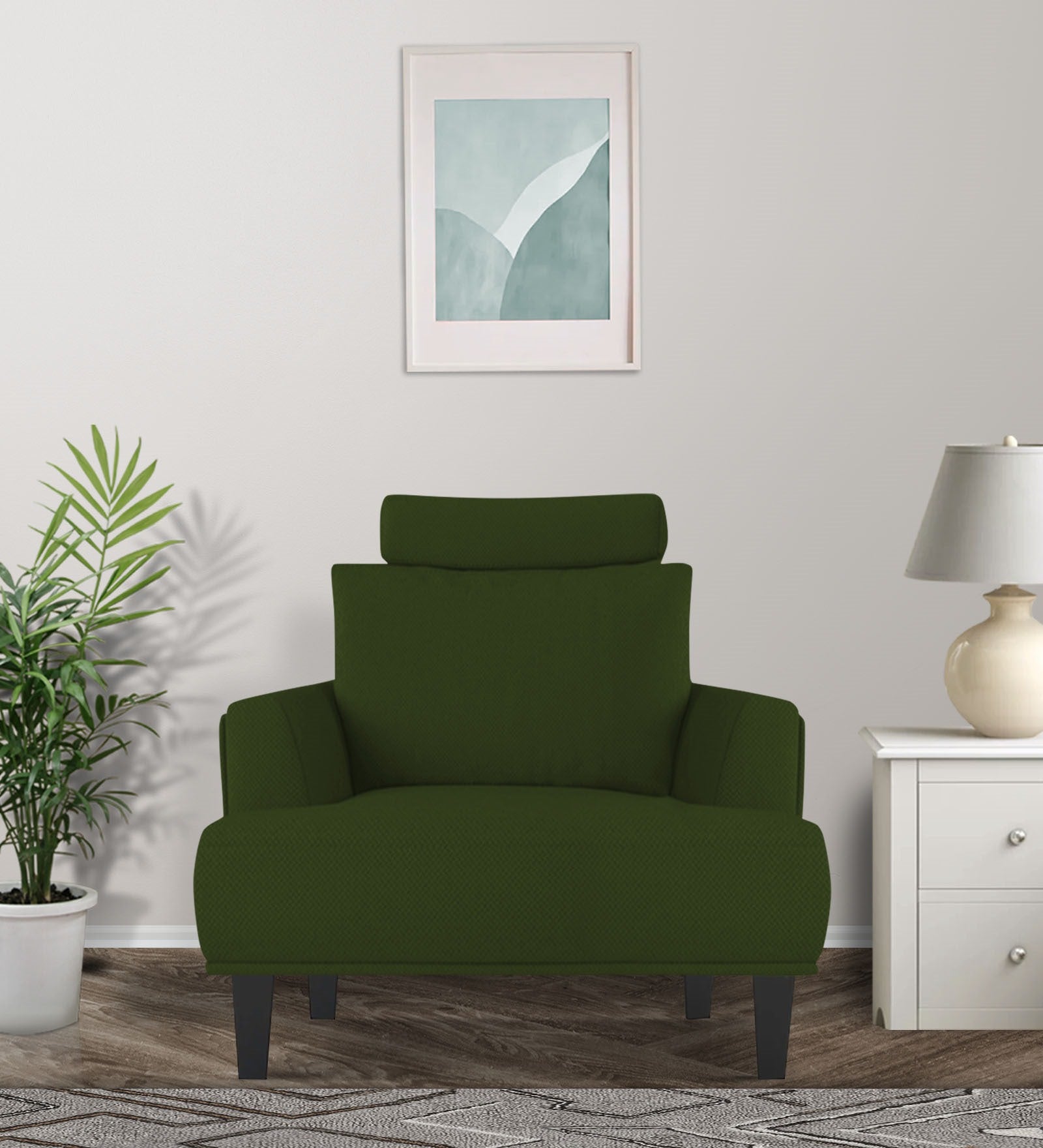 Como Fabric 1 Seater Sofa In Olive Green Colour - Febonic Living
