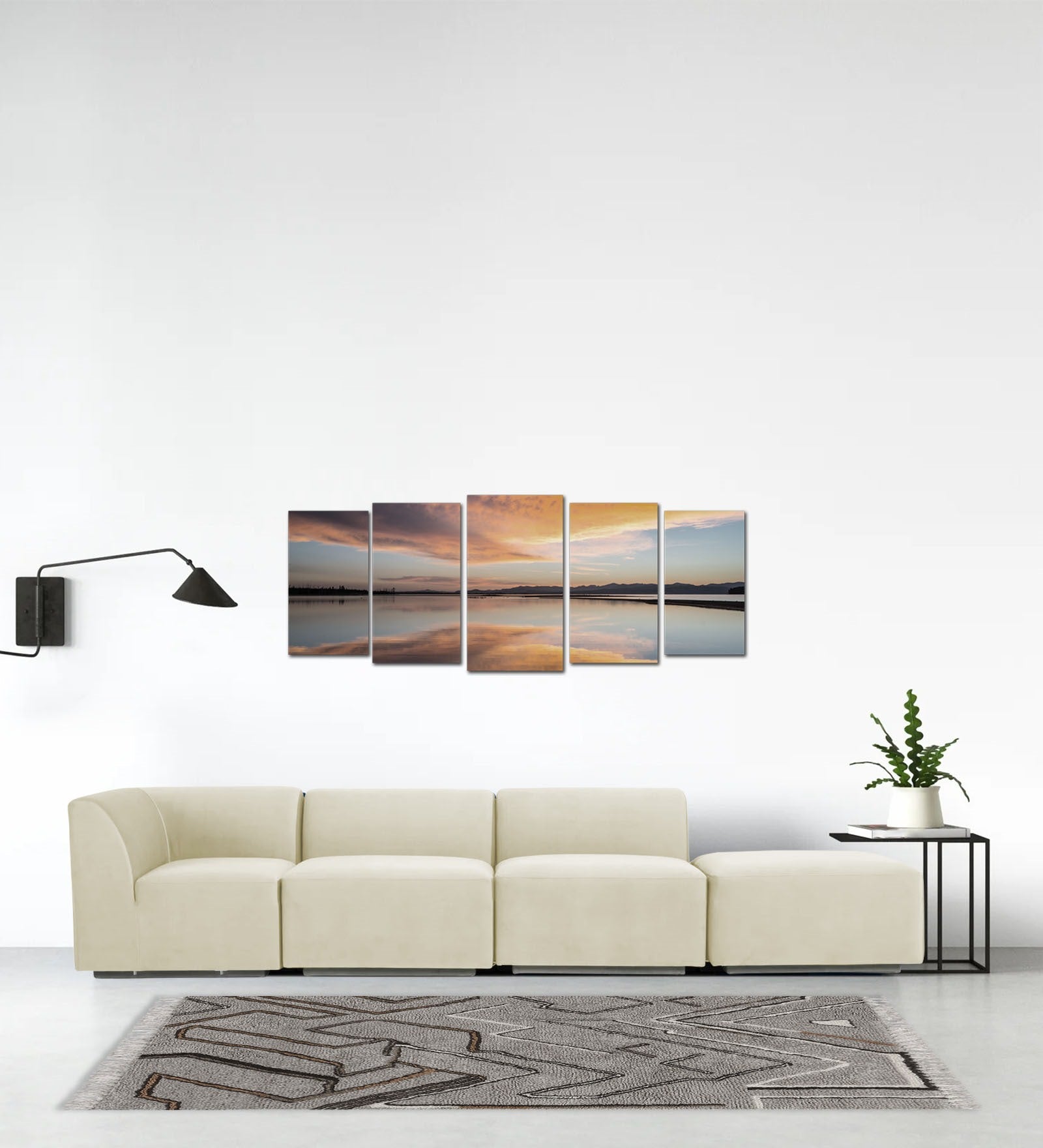 Bufa Velvet RHS Sectional Sofa In Warm White Colour With Ottoman - Febonic Living