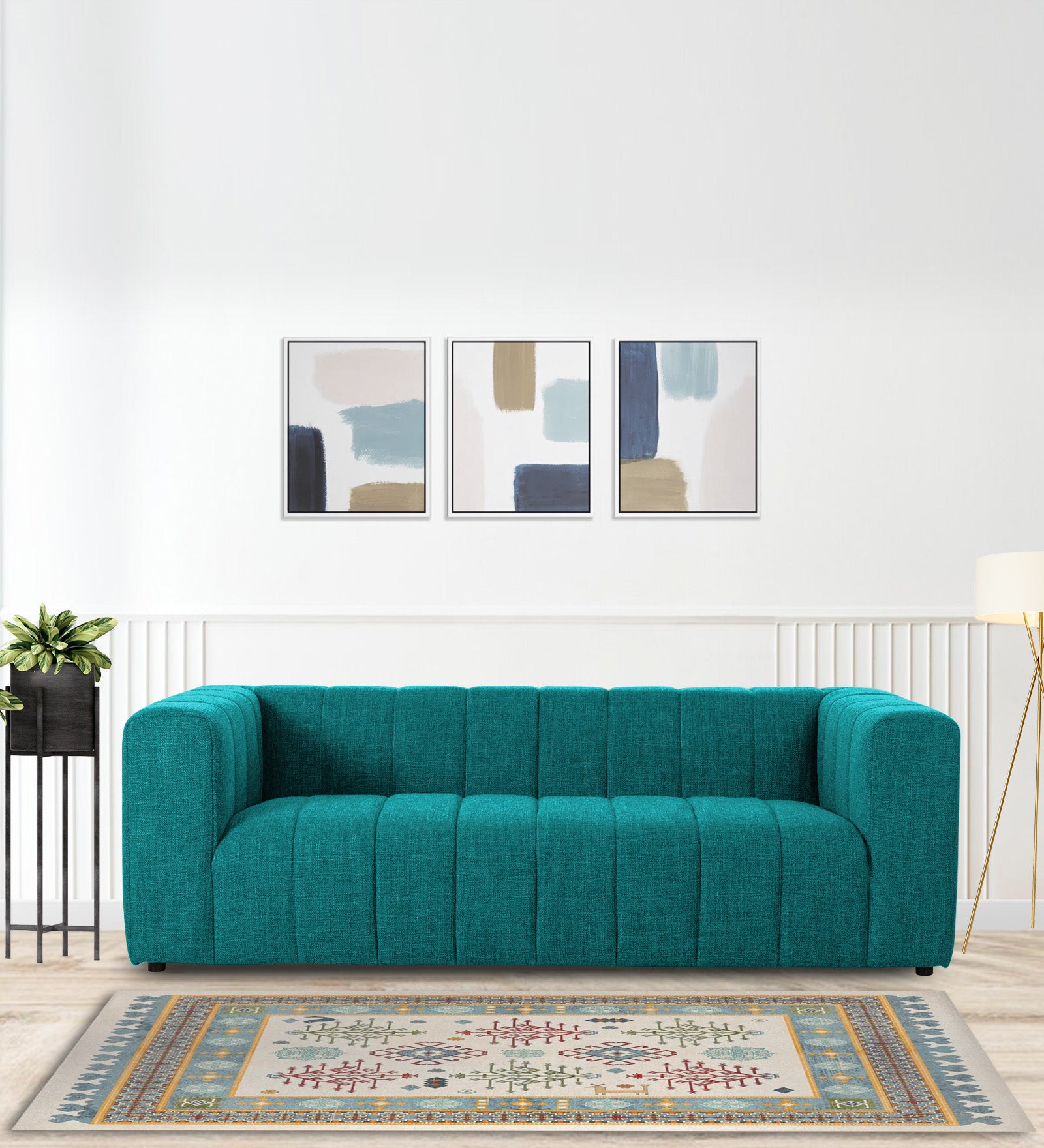 Lara Fabric 3 Seater Sofa in Sea Green Colour