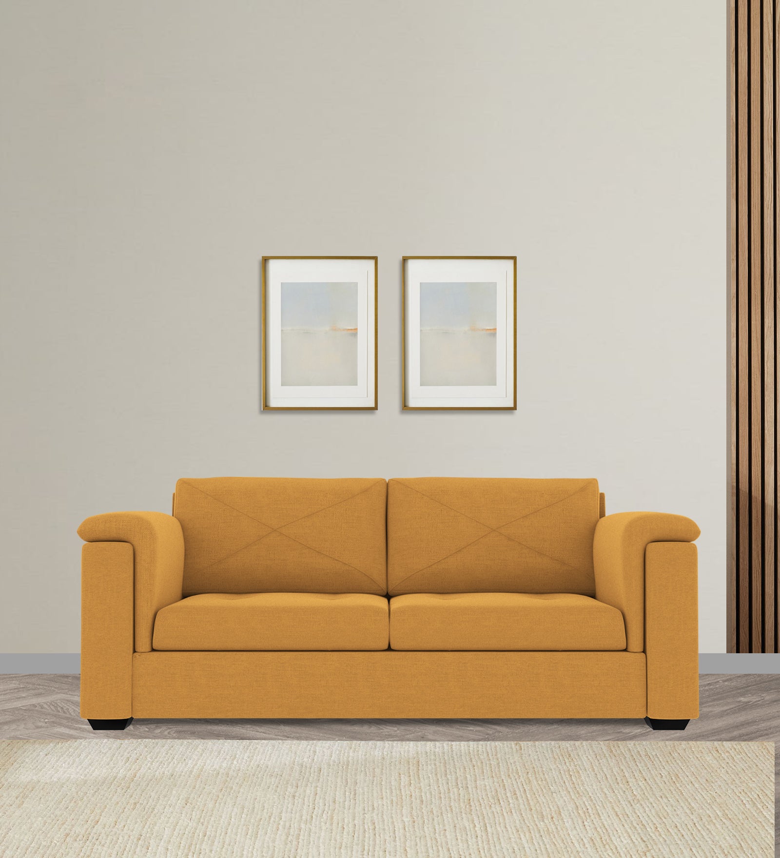 Andres Fabric 3 Seater Sofa In Blush Yellow Colour - Febonic Living
