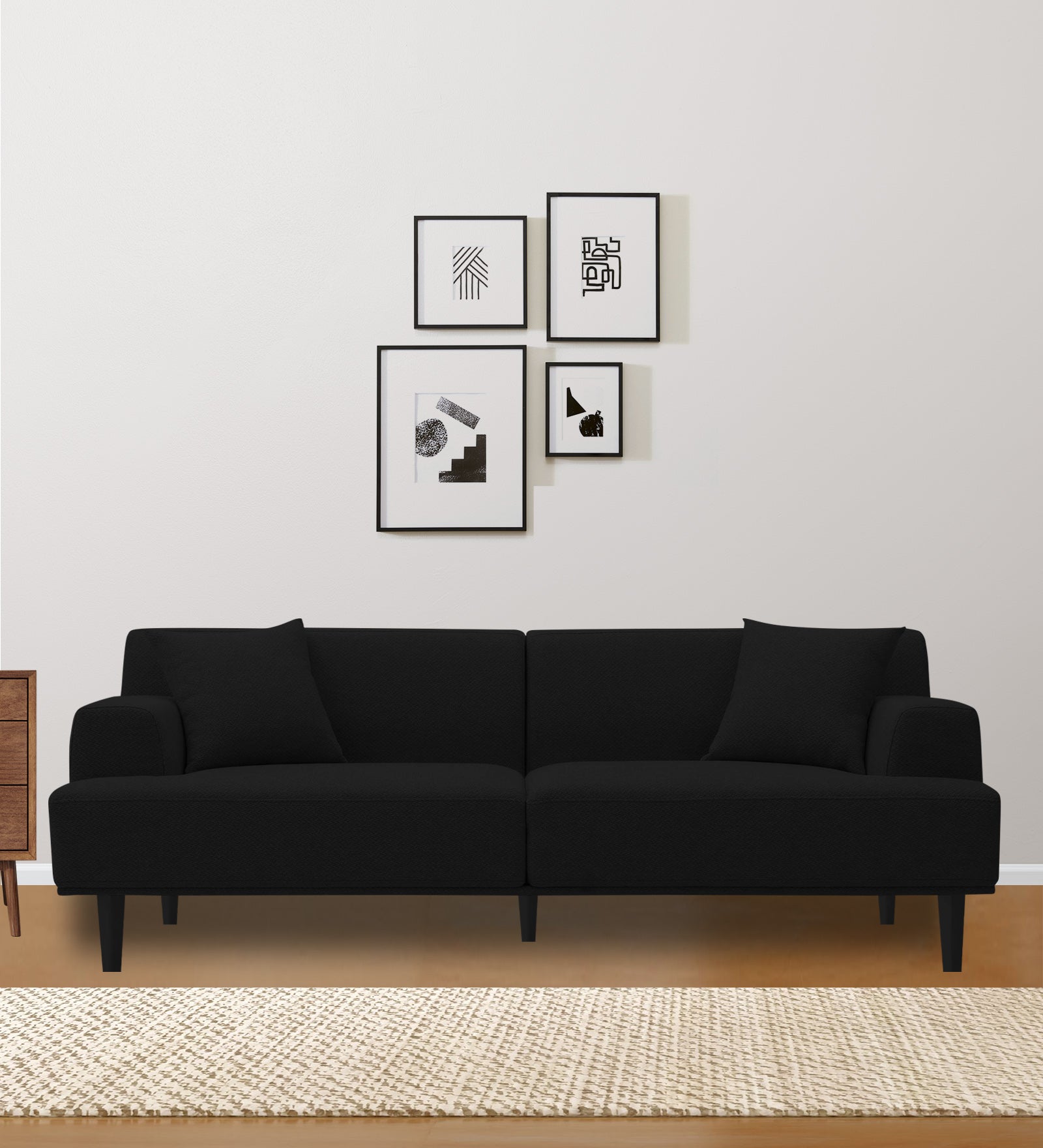 Cobby Fabric 3 Seater Sofa In Heather Black Colour - Febonic Living