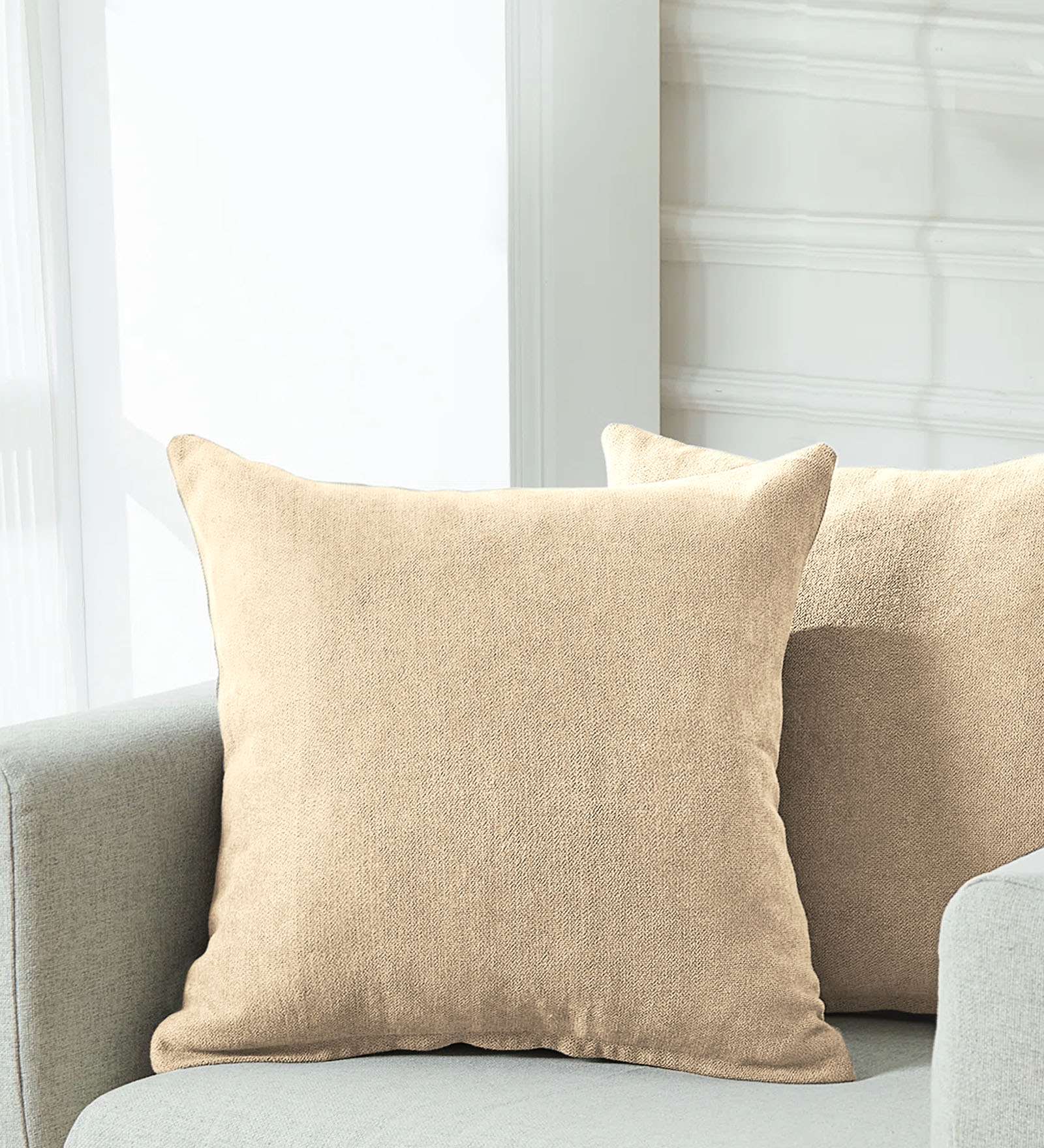Kaya Fabric (20x20in) Sofa Pillows In Ivory Cream Colour (Pack of 2) - Febonic Living