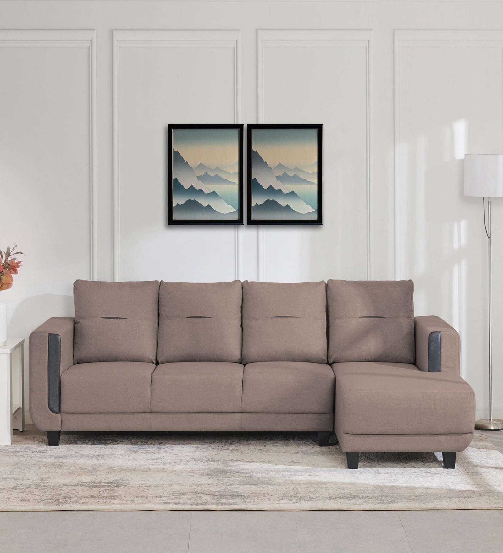 Perry Fabric LHS Sectional Sofa (3+Lounger) In Kadhi Beige Colour - Febonic Living