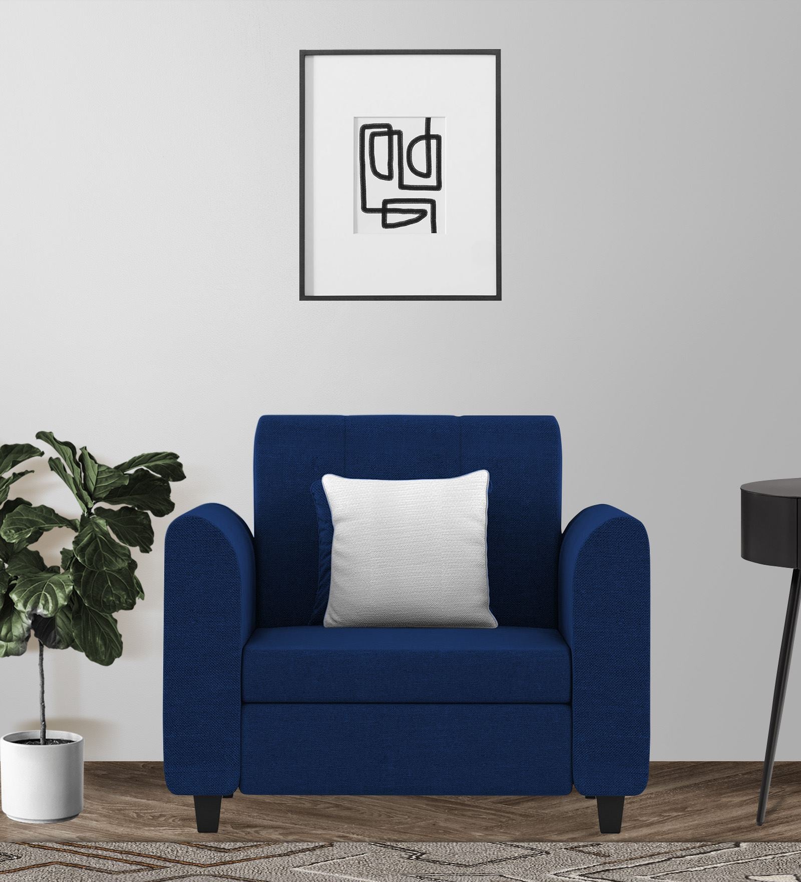 Denmark Fabric 1 Seater Sofa In Royal Blue Colour - Febonic Living