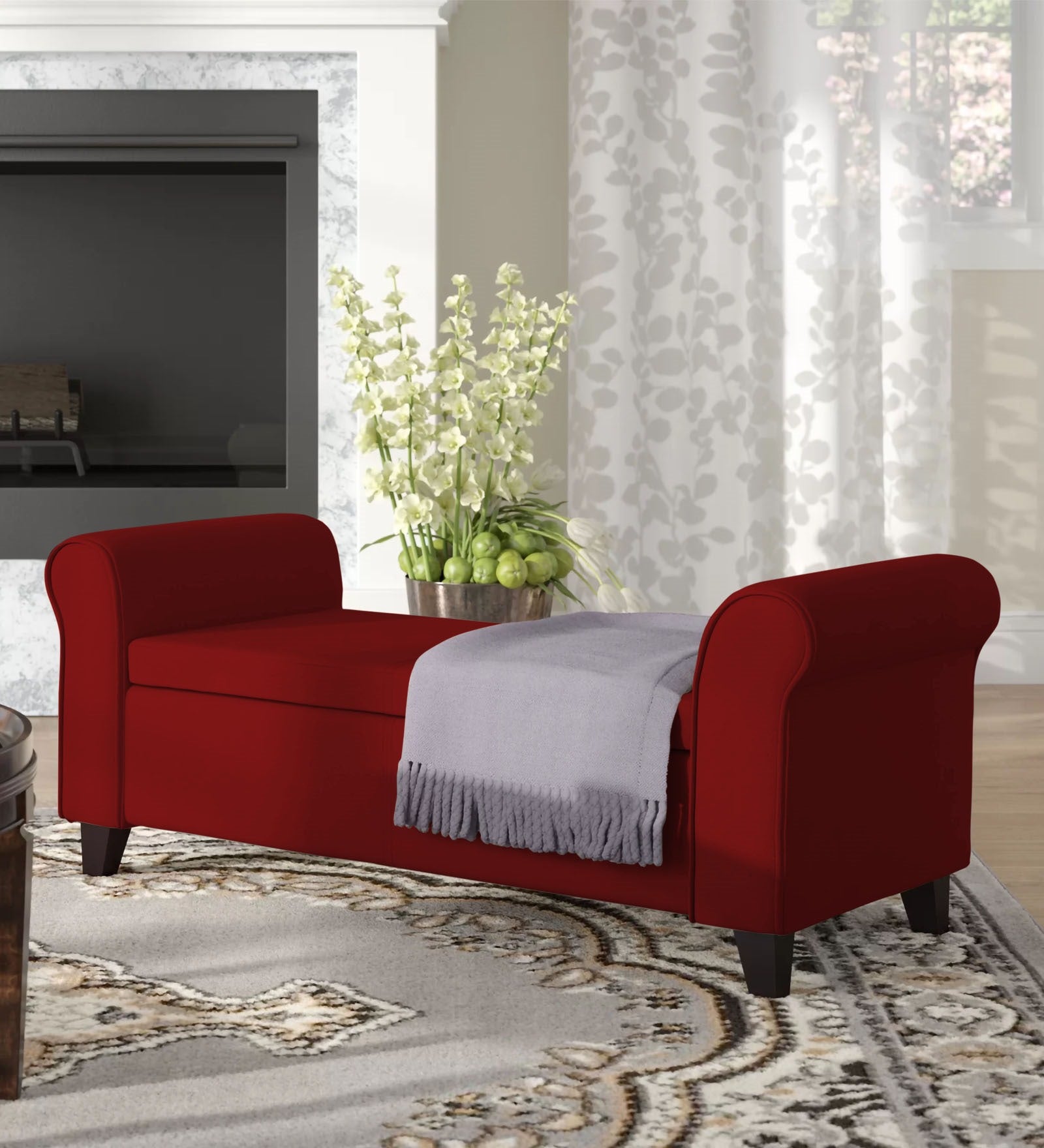 Molo Fabric 2 Seater Recamier In Blood Maroon Colour With Storage - Febonic Living