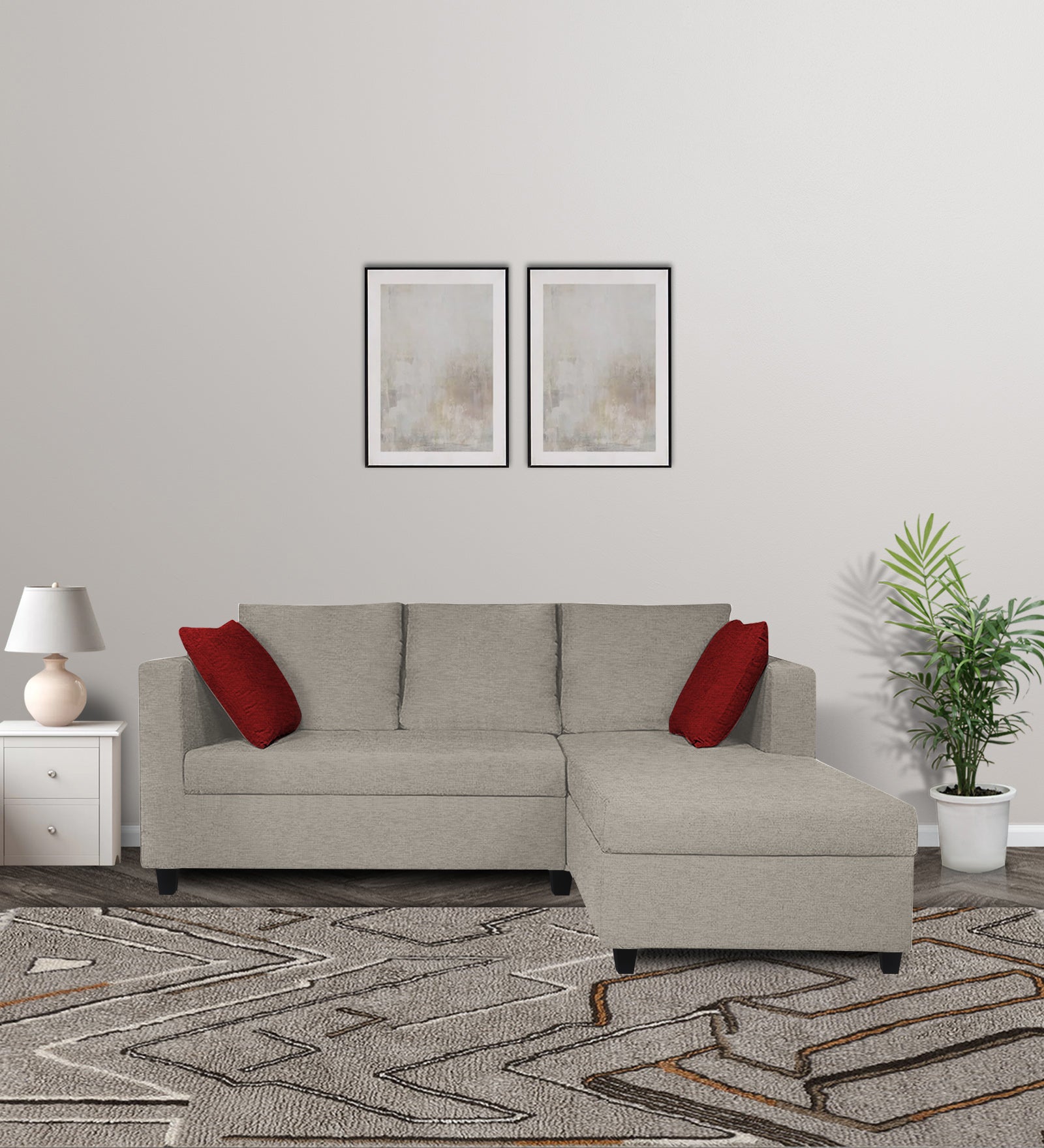 Nebula Fabric LHS Sectional Sofa (2+Lounger) In Ash Grey Colour - Febonic Living