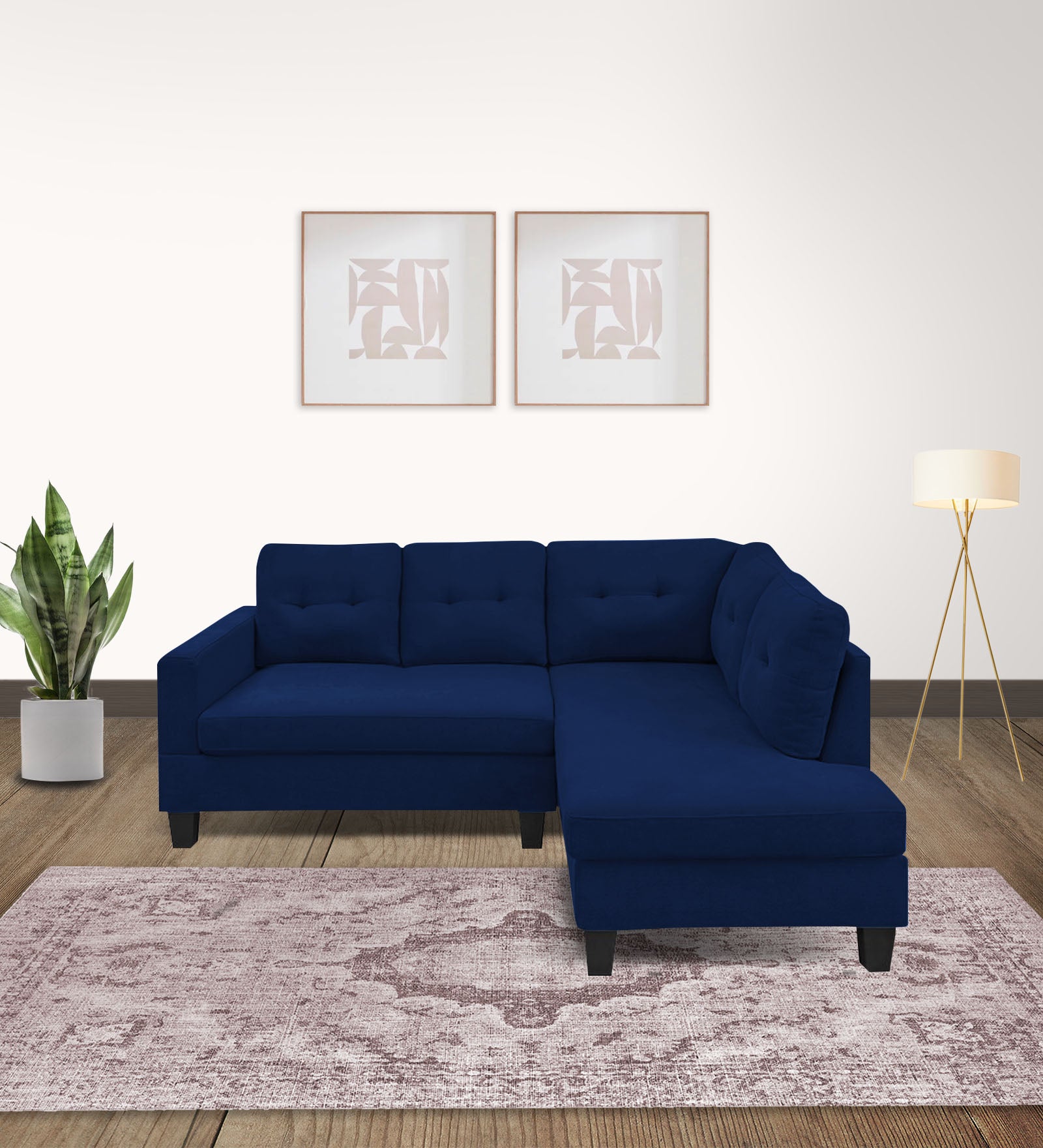 Thomas Fabric LHS Sectional Sofa (2+Lounger) In Royal Blue Colour - Febonic Living