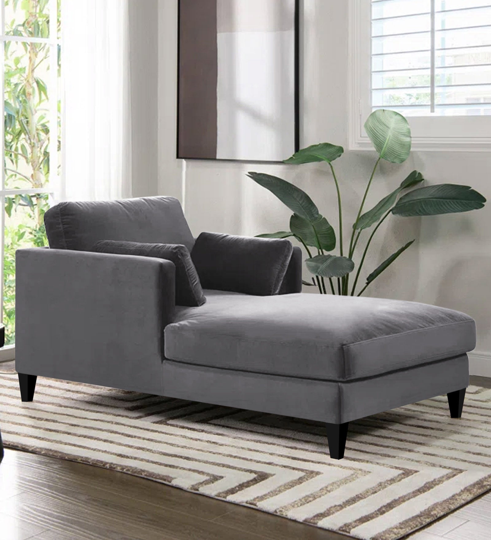 Makou Velvet Chaise Lounger In Davy Grey Colour - Febonic Living