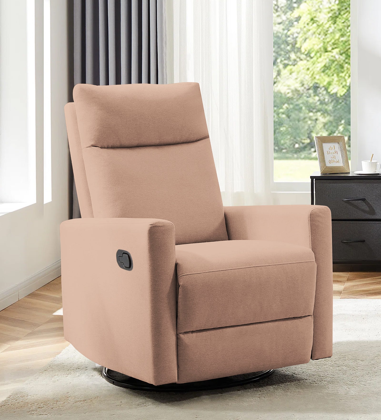 Zura Fabric 1 Seater Rotating Motorized Recliner In Cosmic Beige Colour - Febonic Living