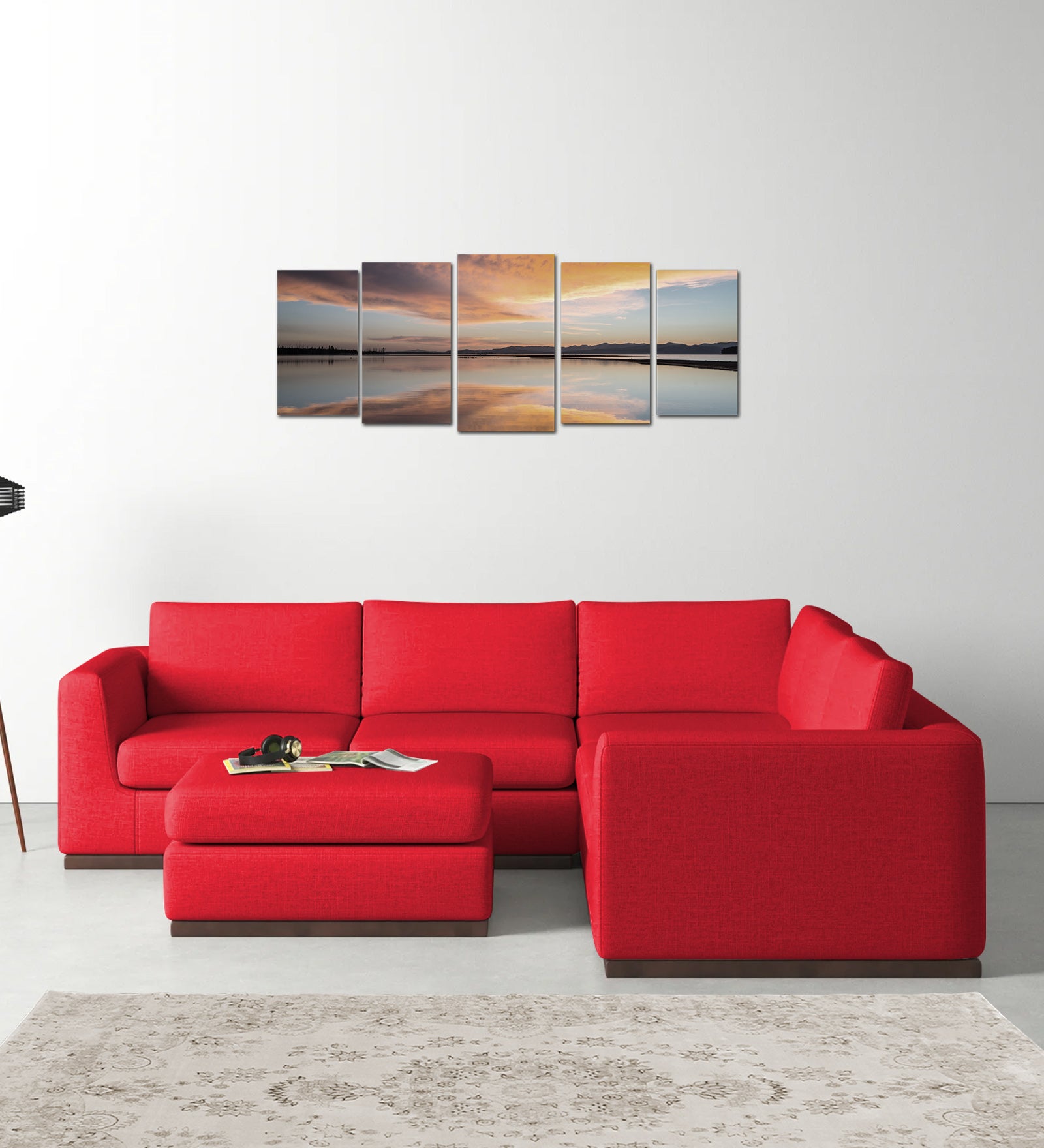 Freedom Velvet 6 Seater RHS Corner Sofa In Ox Blood Maroon Colour With Ottoman - Febonic Living