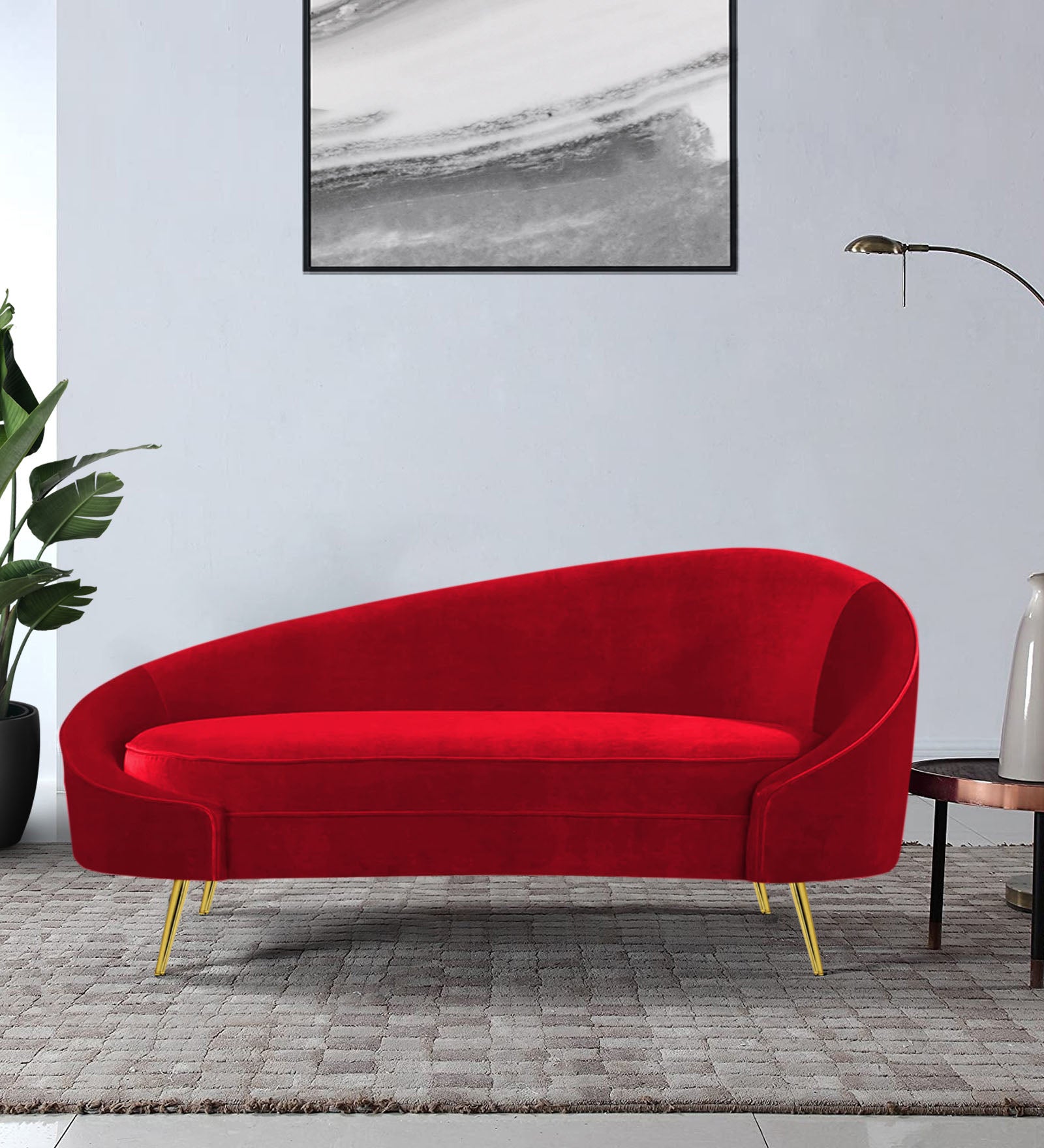 Cely Velvet LHS Chaise Lounger In Blood Maroon Colour - Febonic Living