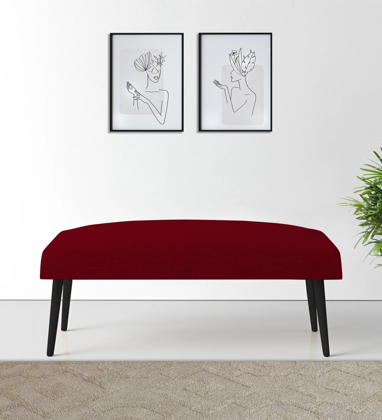 Adon Velvet Bench In Cherry Red Colour - Febonic Living